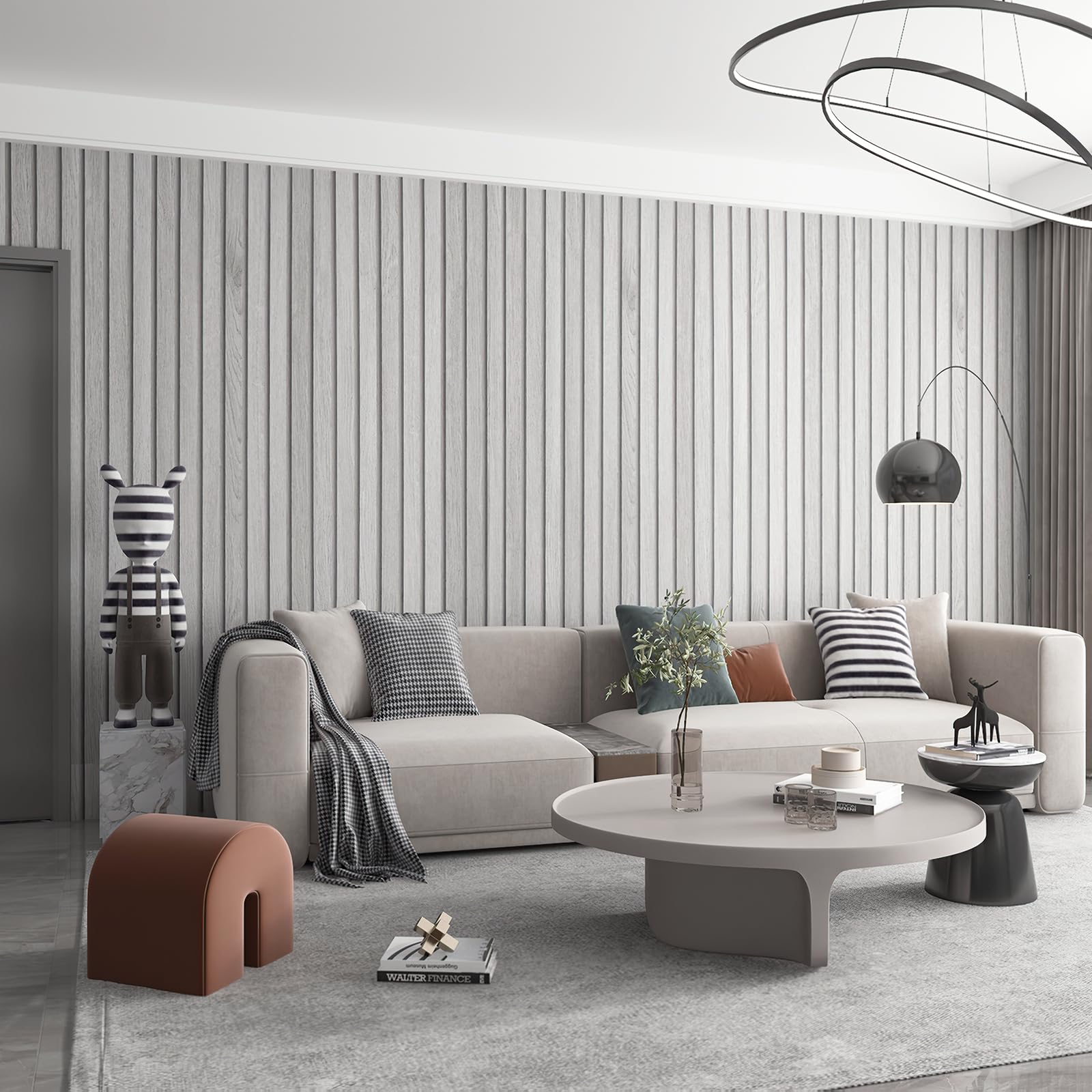 JSEVEM 80CM×4M Air Guide Design Extra Wide Thick 3D White Grey Wood Stripe Wallpaper Peel and Stick Faux Gray Wood Textured Contact Paper Vinyl Adhesive Furniture Sticker for Bedroom Bathroom Walls