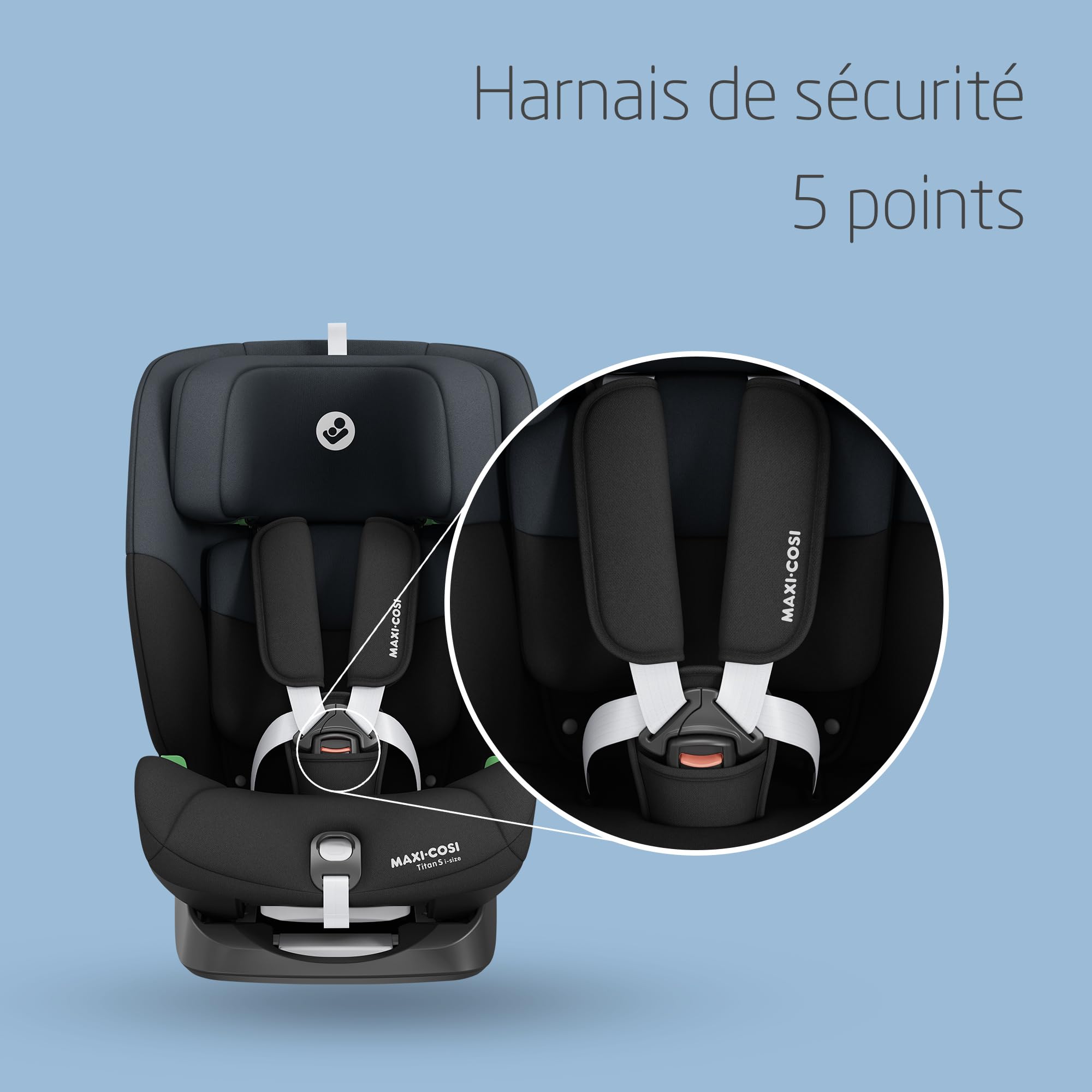 Maxi-Cosi Titan S i-Size, Rehausseur Voiture Enfant, 15 mois à 12 ans (76 à 150 cm), Siège‑auto ISOFIX, 5 Positions d'Inclinaison, Protection G-CELL, Harnais de Sécurité 5 Points, Tonal Black