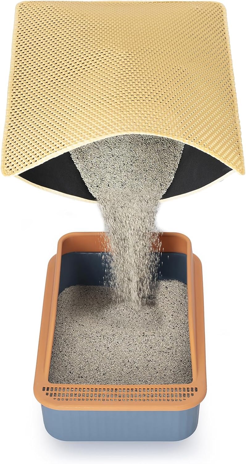 32"x22" Litter Box Mat,2 Layer Litter Trapping Mat for Indoor Cats,Litter Catcher Mats for Kitty Pet,Cat Rug. Non-Slip Waterproof Urine Proof, Collapsable