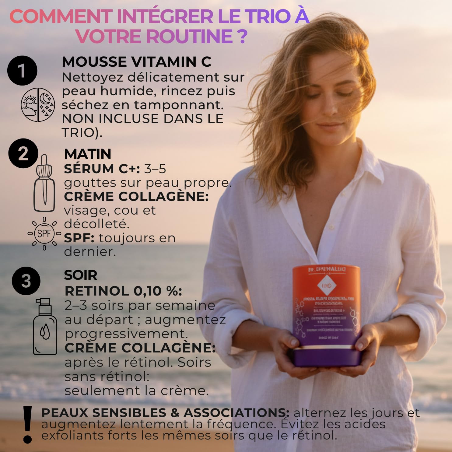 Dr. Dermaluci Lab TRIO Cadeau Routine BIO Anti-Âge - Repulpe, Renouvelle, Hydrate, Illumine - Sérum Vitamine C + Crème Collagène + Sérum Rétinol - AIAB, Nickel Tested, Made in Italy - 300ml
