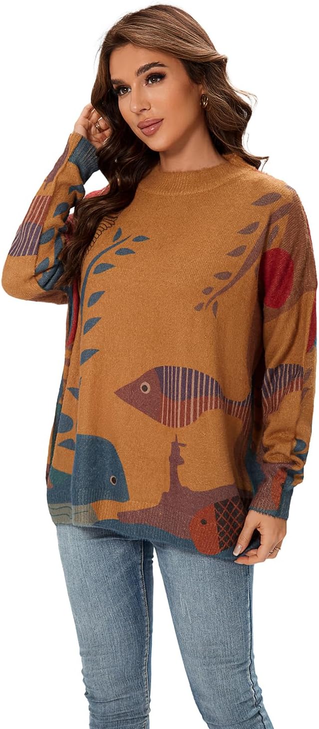 togputelWomens Christmas Sweater Graphic Oversized Pullover Sweaters Casual Loose Long Sleeve Knit Sweater for Women