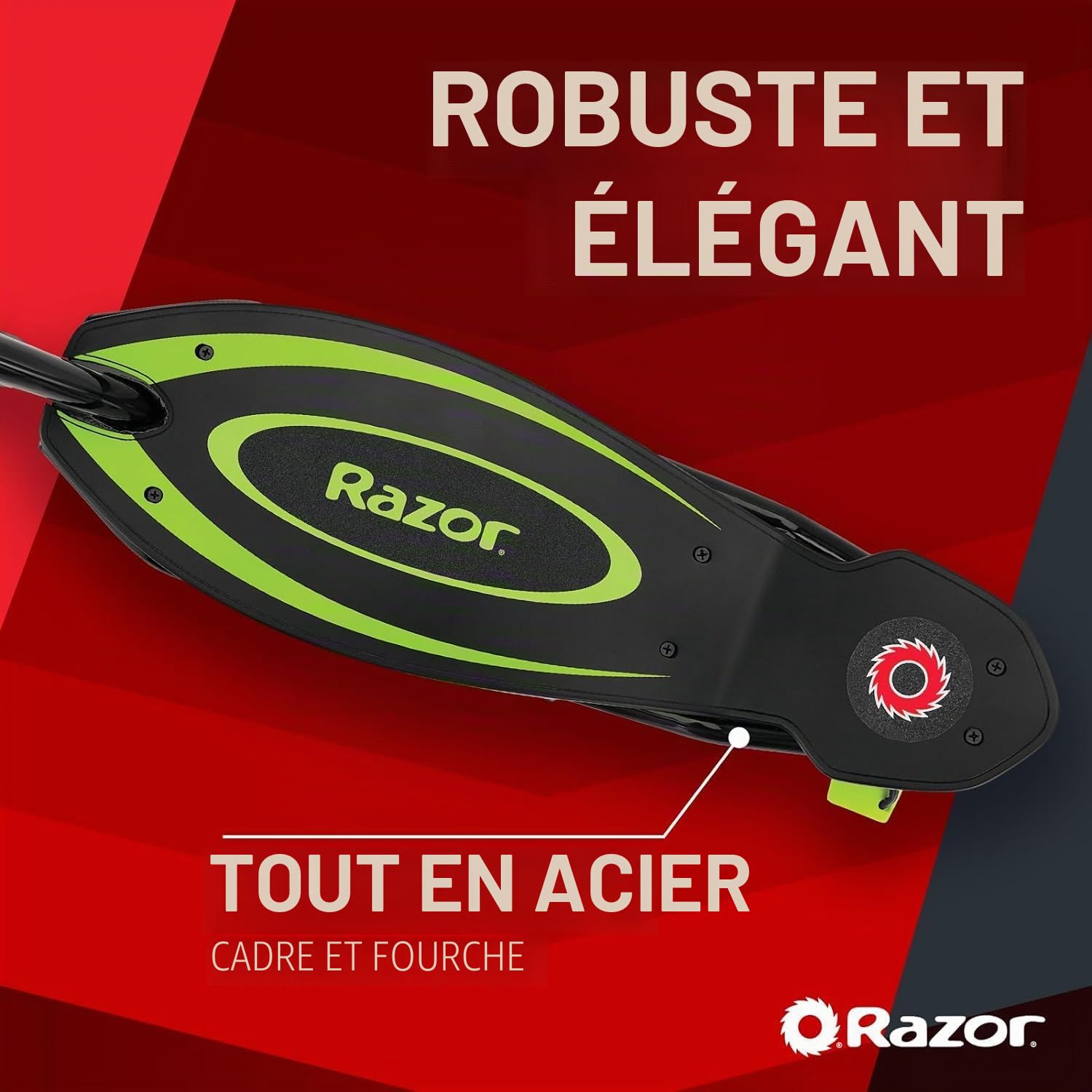 Scooter électrique Razor PowerCore E90 pour les enfants de 8 ans et plus avec une vitesse maximale de 10 mph et une autonomie de 60 minutes, jusqu'à 10 miles d'autonomie, batterie 12V