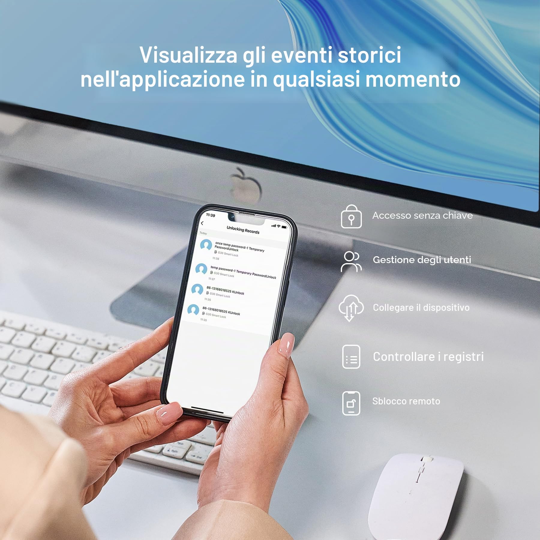 Lockin Serratura intelligente G30 con tastiera Pro, WiFi e controllo delle applicazioni, blocco automatico, compatibile con Alexa e Google, serratura elettronica senza chiave
