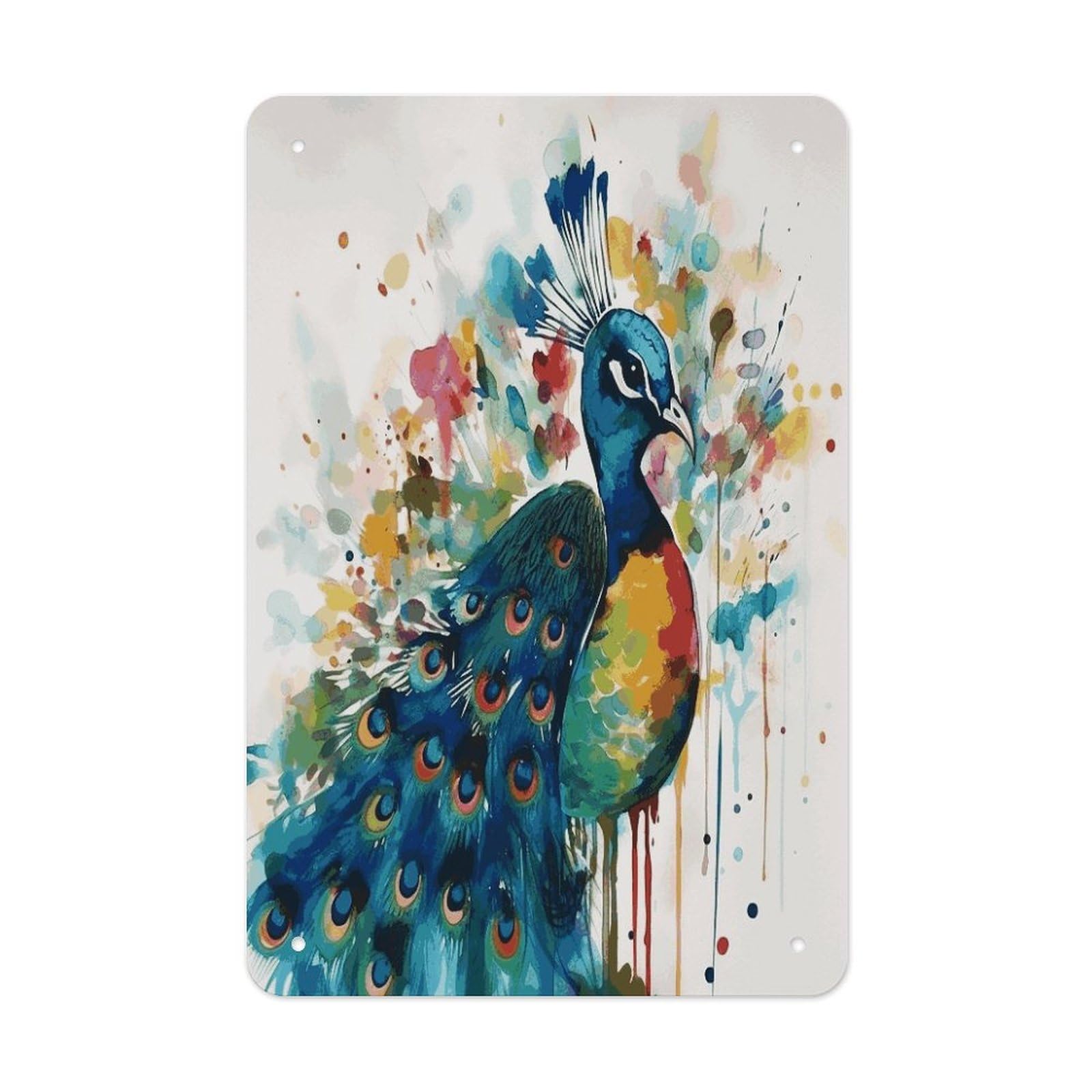 Watercolor Peacock Metal Tin Sign Wall Decor Funny Retro Sign Weatherproof Metal Wall Art for Indoor Or Outdoor Retro Tin Signs for Kitchen Office Home Bar Decor 11.8 X 7.9 Inch