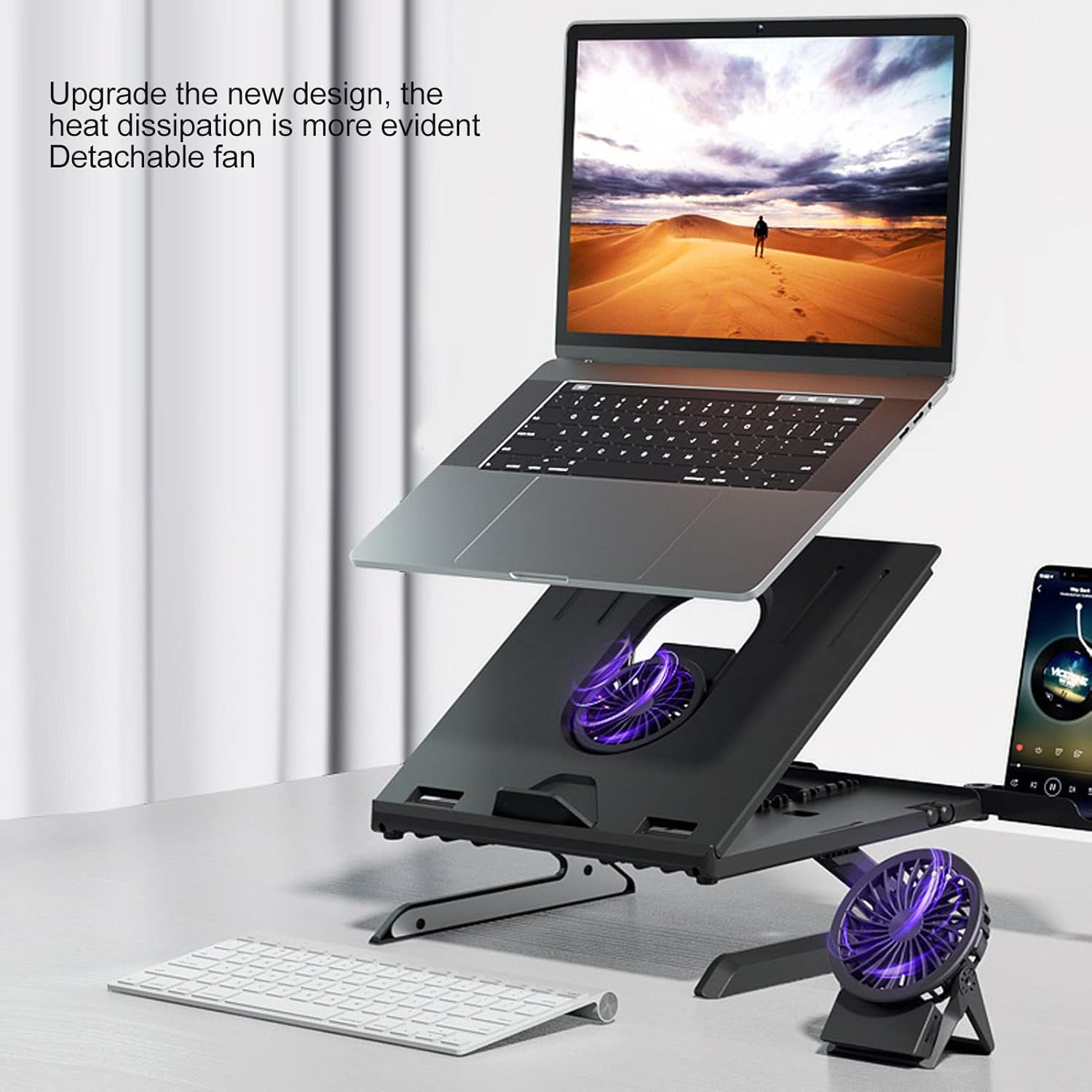 Laptop Stand, Ergonomic Height Angle Adjustable Computer Notebook Stand, Portable and Foldable Laptop Riser Holder with Detachable Cooling Fan, Laptop Shelf Compatible with 10-17in Laptops