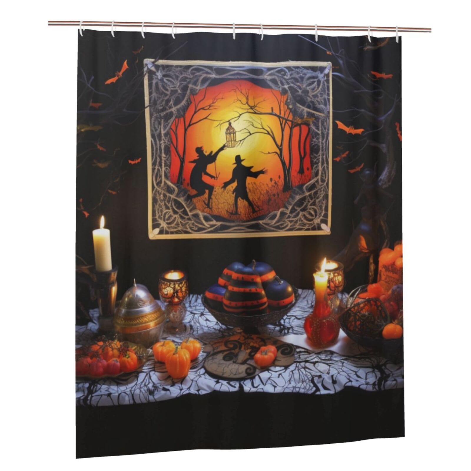 BWWHCCTI Halloween Party Printed Shower Curtain With 12 Plastic Hooks Opaque Quick Drying Waterproof Shower Curtains Sets For Bathroom 152x183 Cm