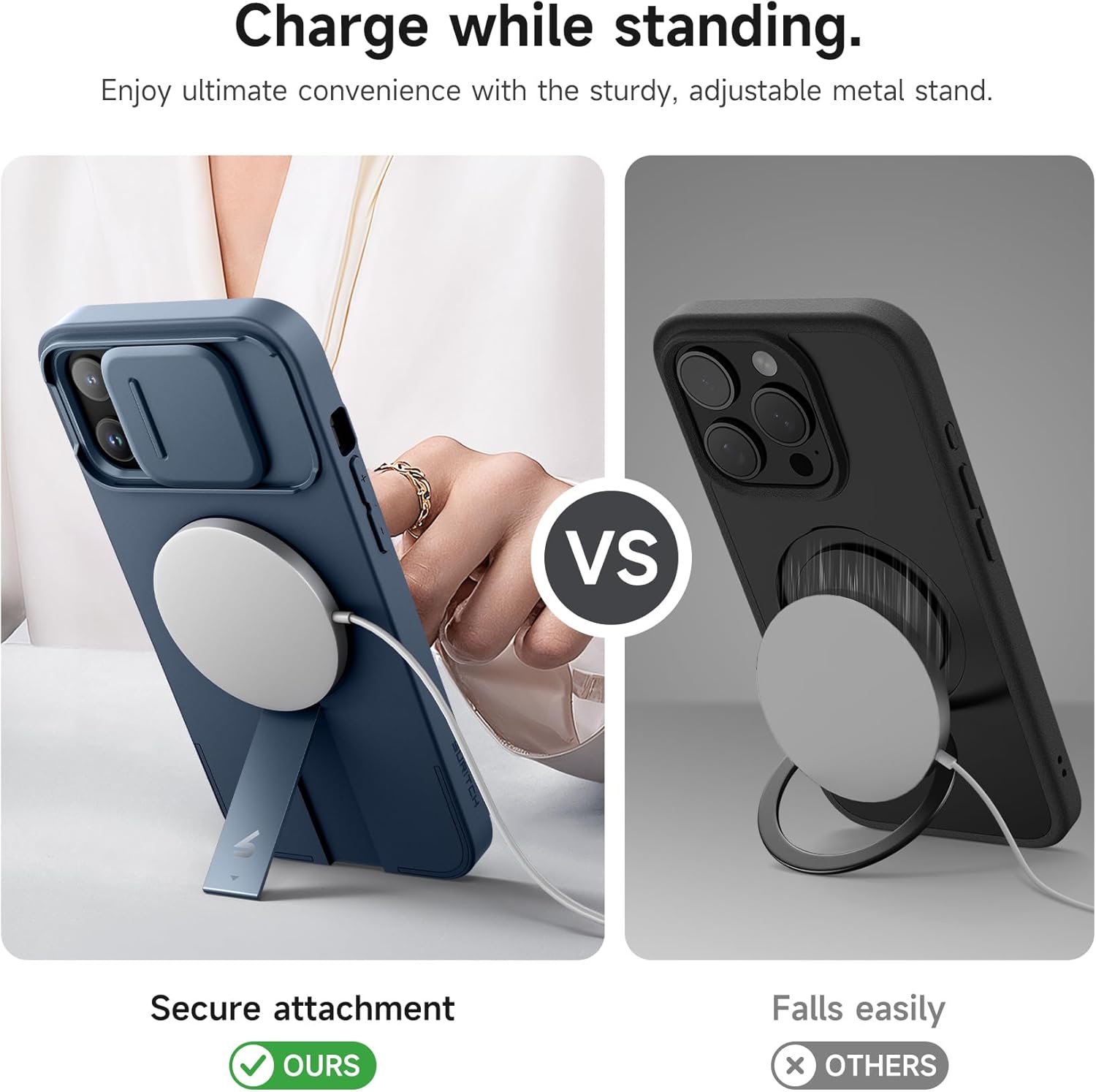 SURITCH for iPhone 13 Pro Max/12 Pro Max Case with Magnetic Camera Slide Cover and Adjustable Kickstand, Compatible with MagSafe, Shockproof Bumper Case Slim Protective Cover 6.7 Inch, Blue - Image 5