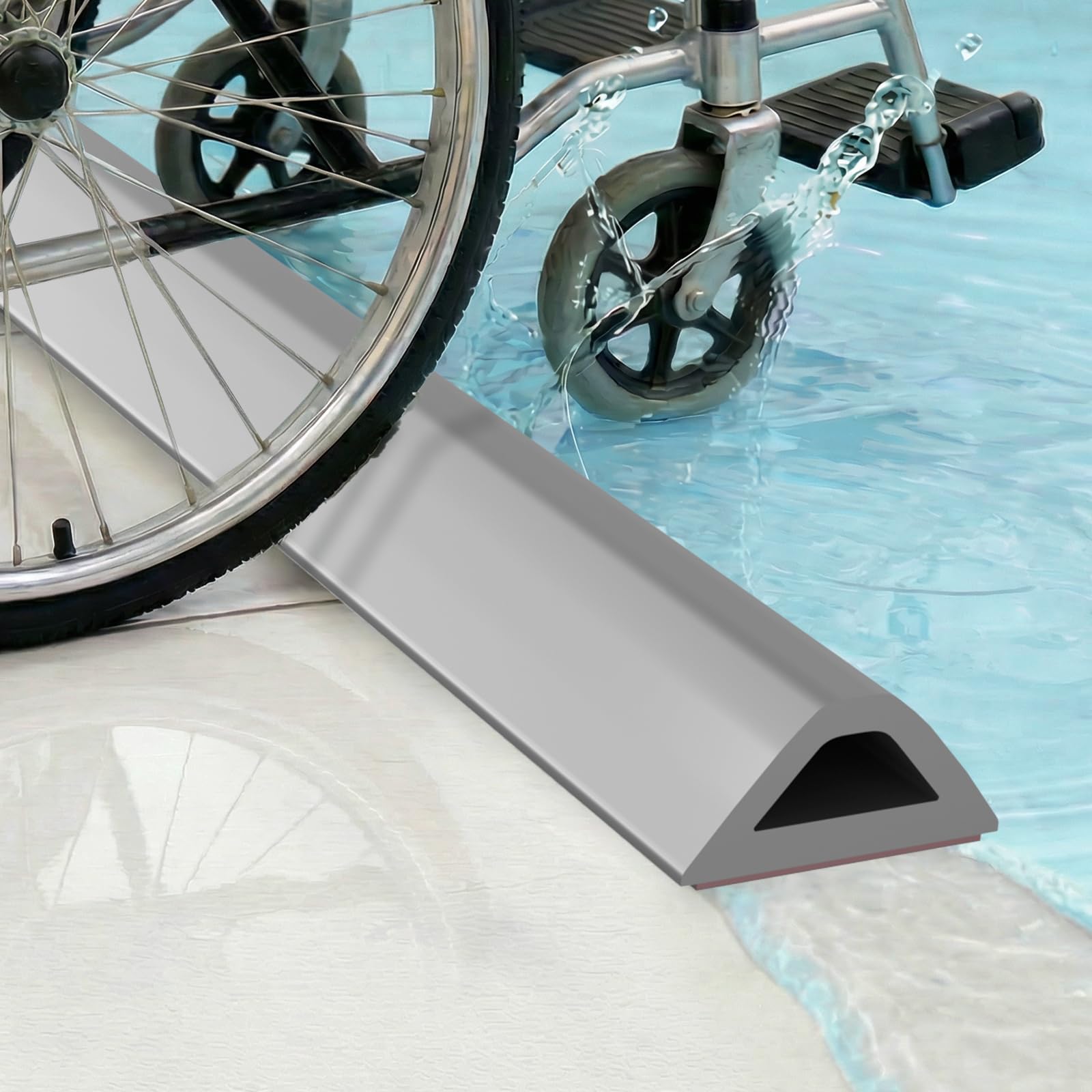 Symyda Wet Room Floor Barrier 100cm - Hollow Triangle Shower Threshold Water Dam for Walk-In Showers & Bathroom Floors, Self-Adhesive Shower Floor Water Barrier, Wheelchair Accessible, grey