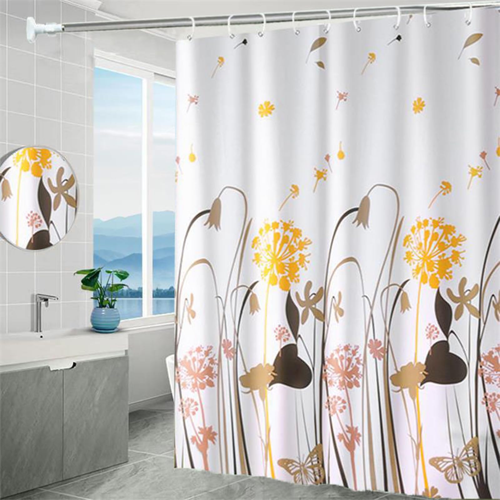 FOSDICK Shower Curtain Mould Proof Mildew Resistant, PEVA Bathroom Curtain Washable, Waterproof Shower Curtains with 6 Hooks - Image 4