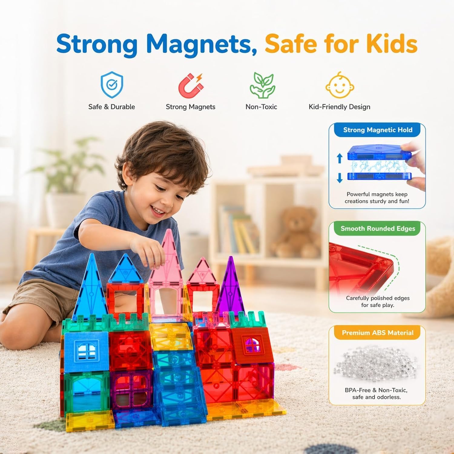  102PCS Magnetic Tiles for Kids,Strong Magnets,3D Clear STEM Toys | Endless Building Possibilities,Discover Magic of Magnets Through Play,Safe ABS and Smooth Edges,with Magical Light and Shadow thumbnail