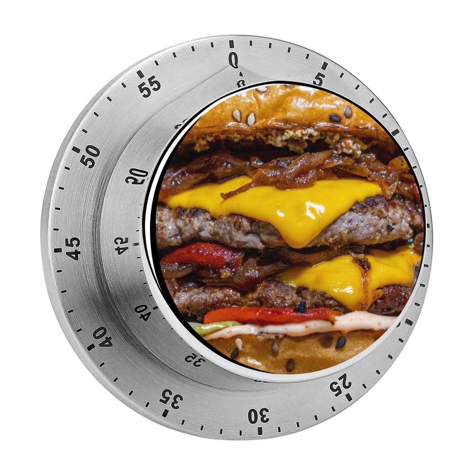 Cheeseburger Stainless Steel Magnetic TimerMechanical Kitchen Timer, No Battery, for Cooking, Studying, Workouts