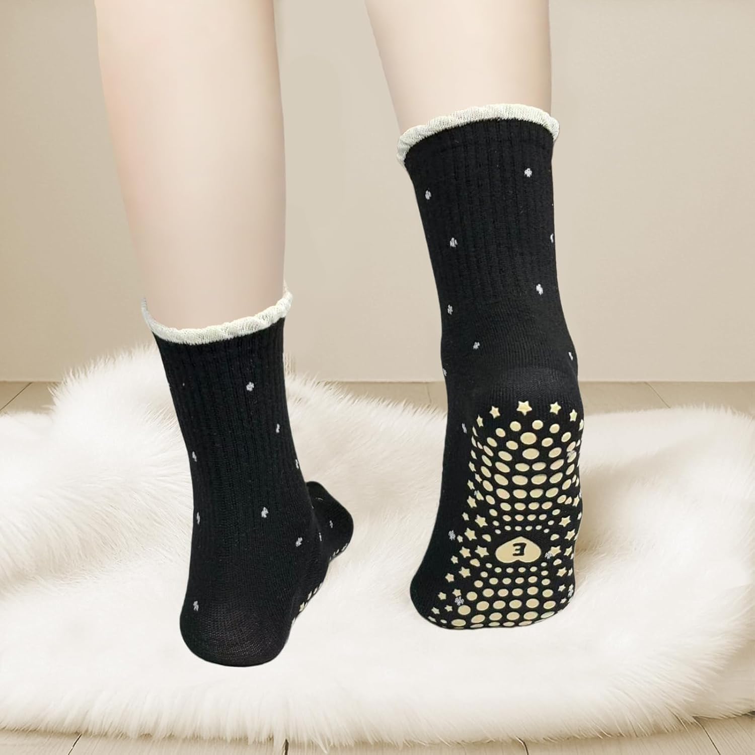 Cozy Non Slip Yoga Socks for Women – 3 Pairs Grip Pilates Barre Socks with Folded Cuff, Warm Crew Style - Image 7