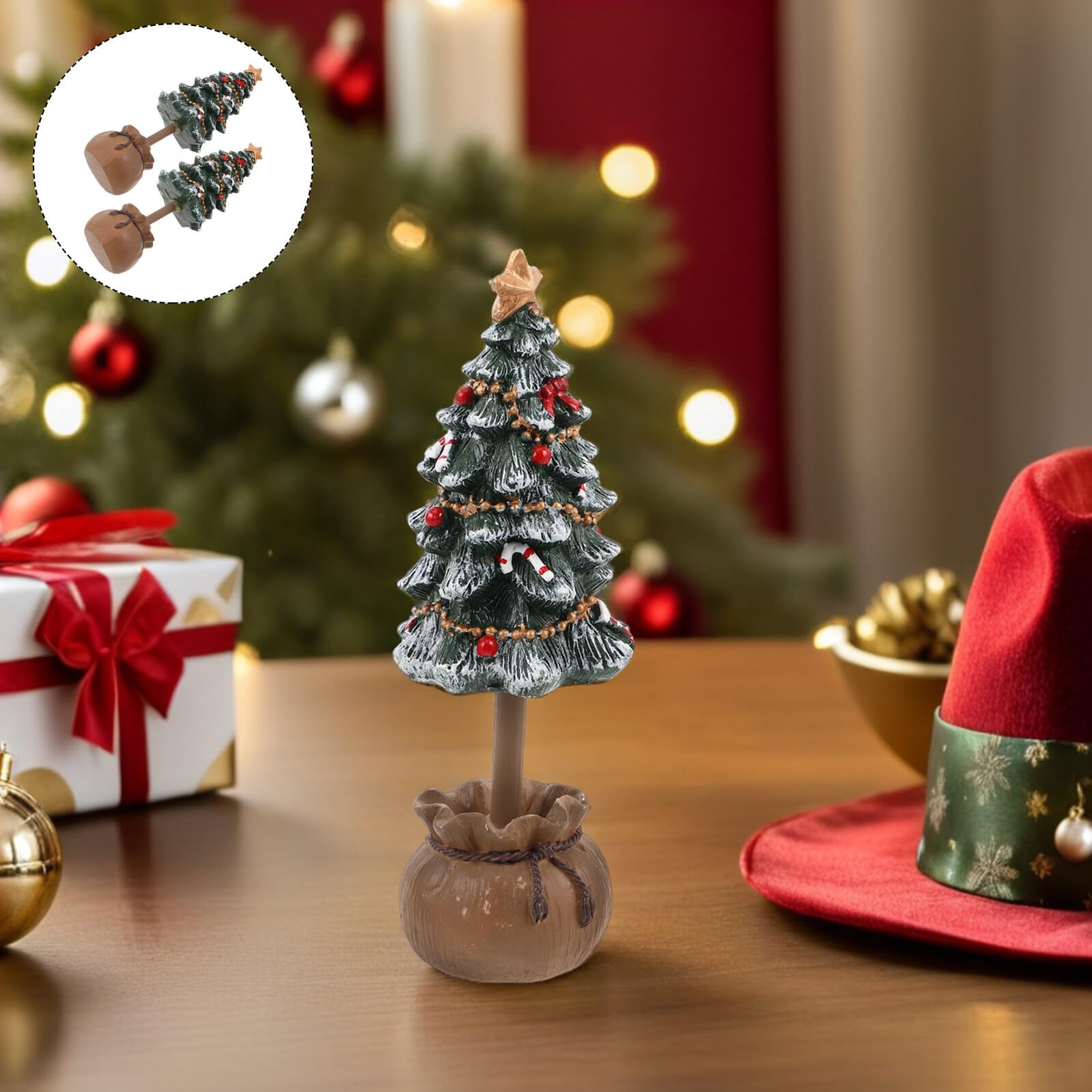 Mipcase 2 Pezzi Mini Alberi di Natale da Tavolo in Resina Verde Decorazioni da Tavola per Feste Natalizie Centrotavola Compatto per Scrivanie e Stufa Decorazioni Natalizie Versatili