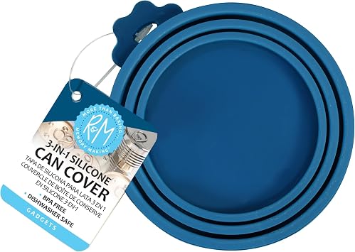 R&M International Silicone Can Cover Fits Most Standard Size Cat, Dog, or People Canned Food, Blue