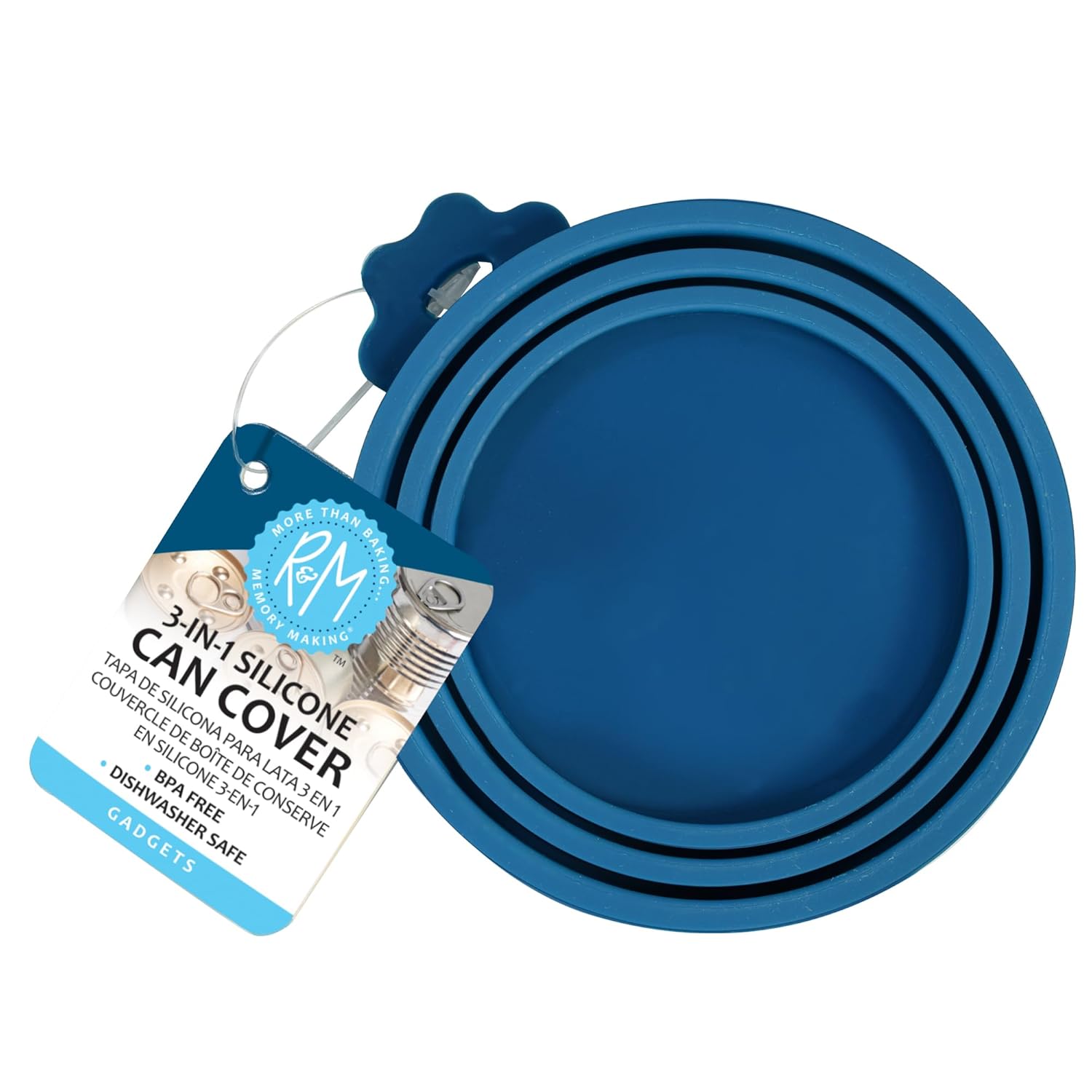 R&M International Silicone Can Cover Fits Most Standard Size Cat, Dog, or People Canned Food, Blue