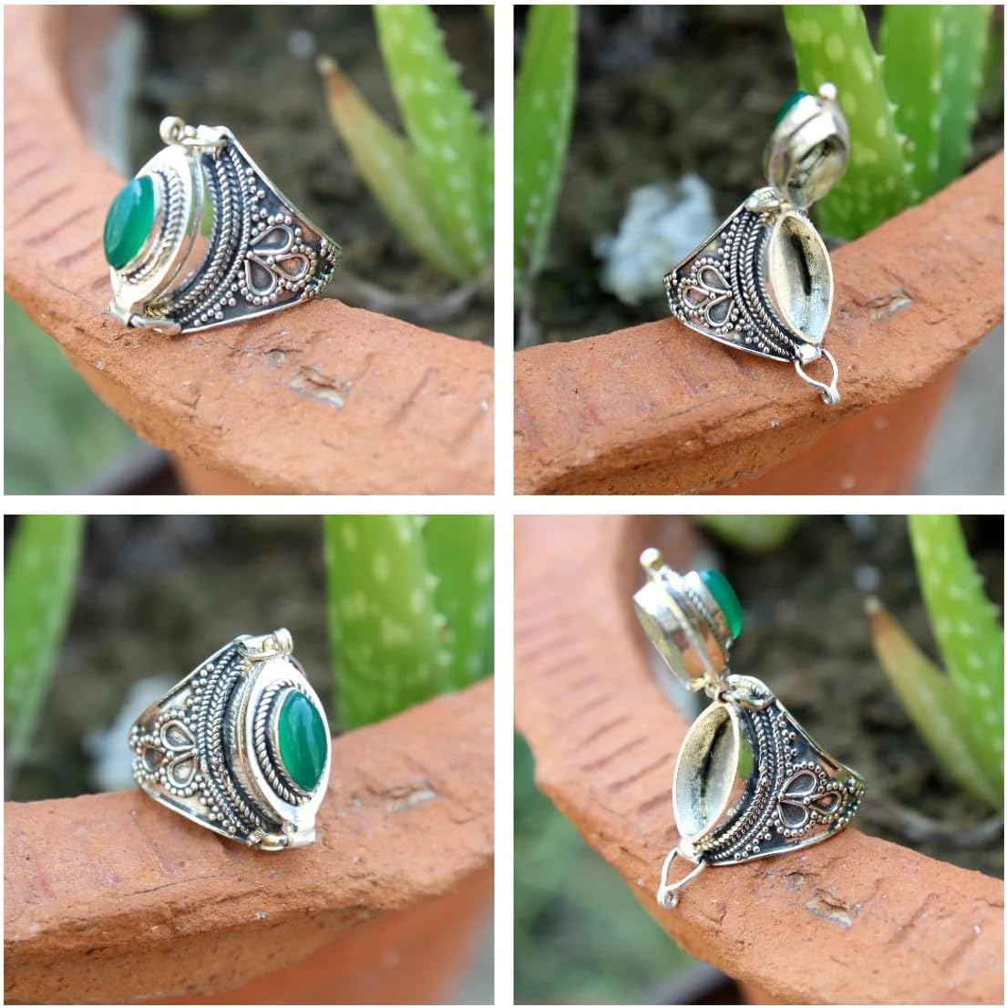 Summer Day Special | Green Onyx Marquise Ring |92.5 Sterling Silver Plated| Handmade Ring | Handcraft Ring |Poison Ring| Mother gift ring