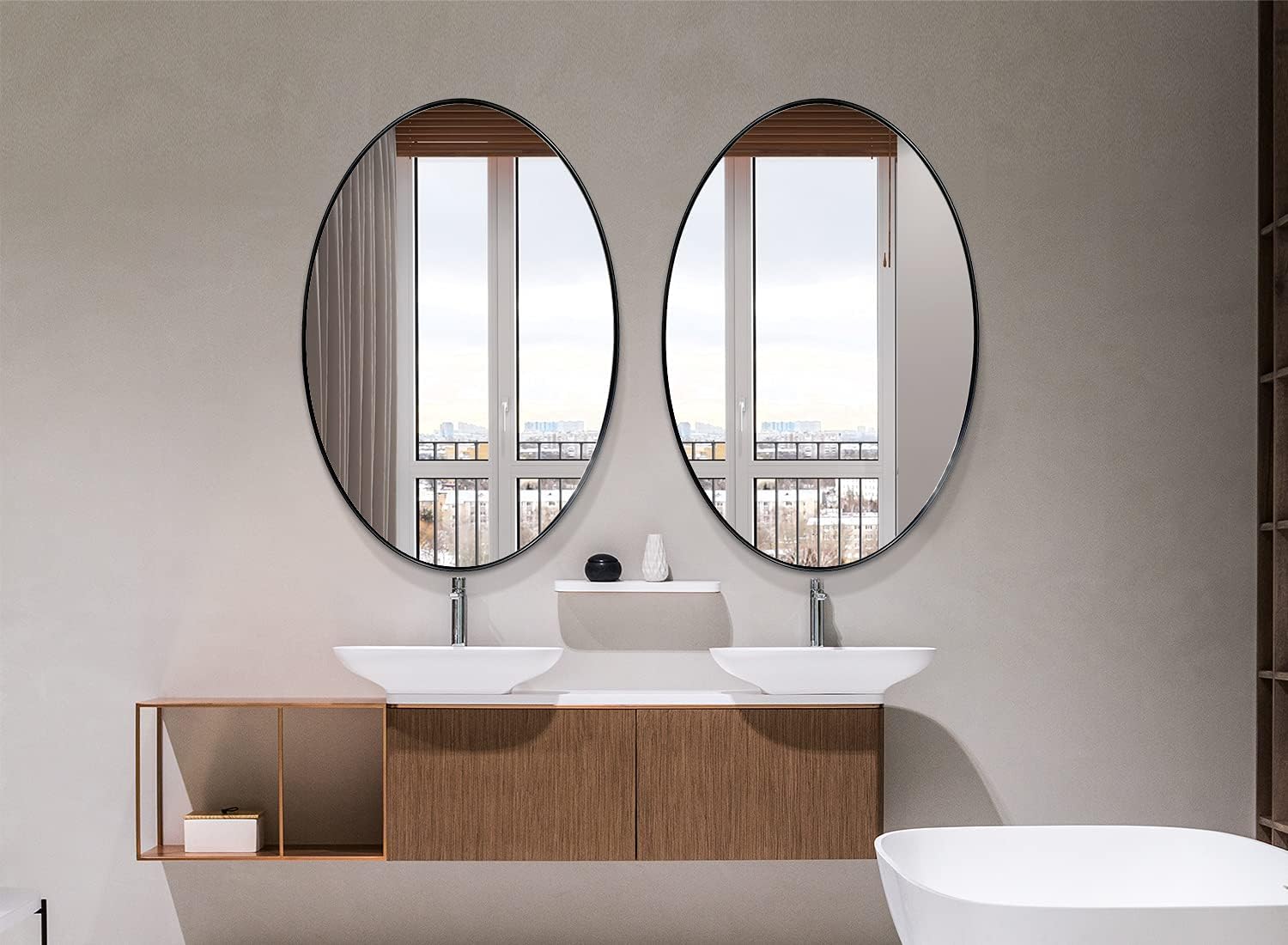 Oval Wall Mirror for Bathroom 24”x36” Large Modern Black Bathroom Mirror with Metal Frame Wall Mount Mirror Hangs Horizontal or Vertical : Home & Kitchen