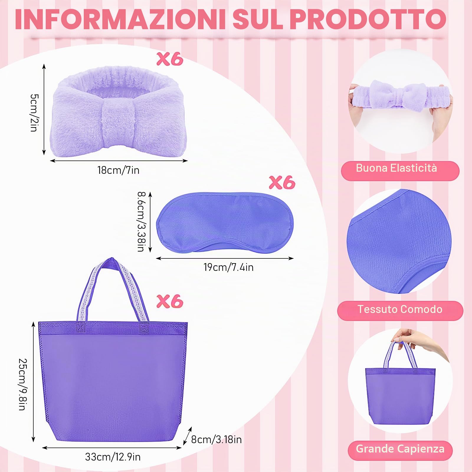 Set da 24 pezzi spa party per ragazze, bambini, accappatoio con 6 accappatoi per bambini, maschere per gli occhi, fasce per capelli, borsa in raso, kimono per compleanni