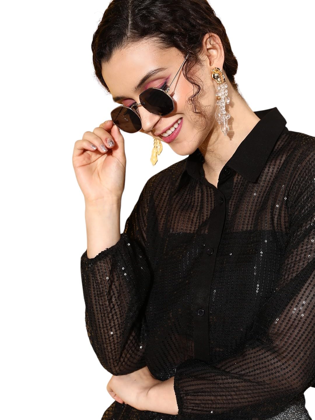 SASSAFRAS Women Sequin Shirt in neutral