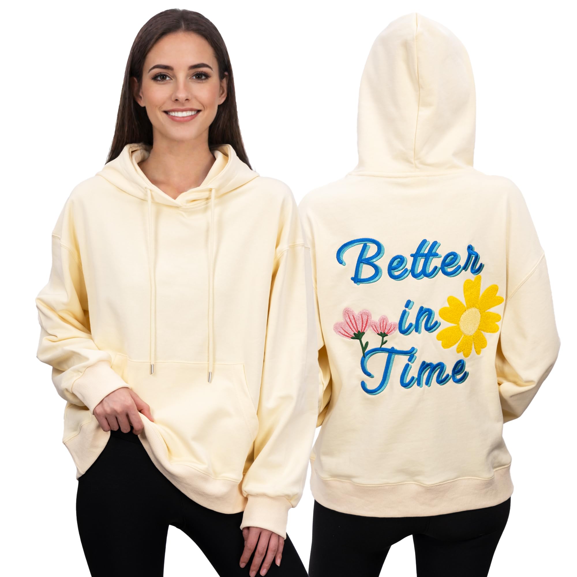 Lephissa 100% Cotton Exquisite Embroidered Graphic Hoodie Sweatshirts for Women Comfort Casual Pullover