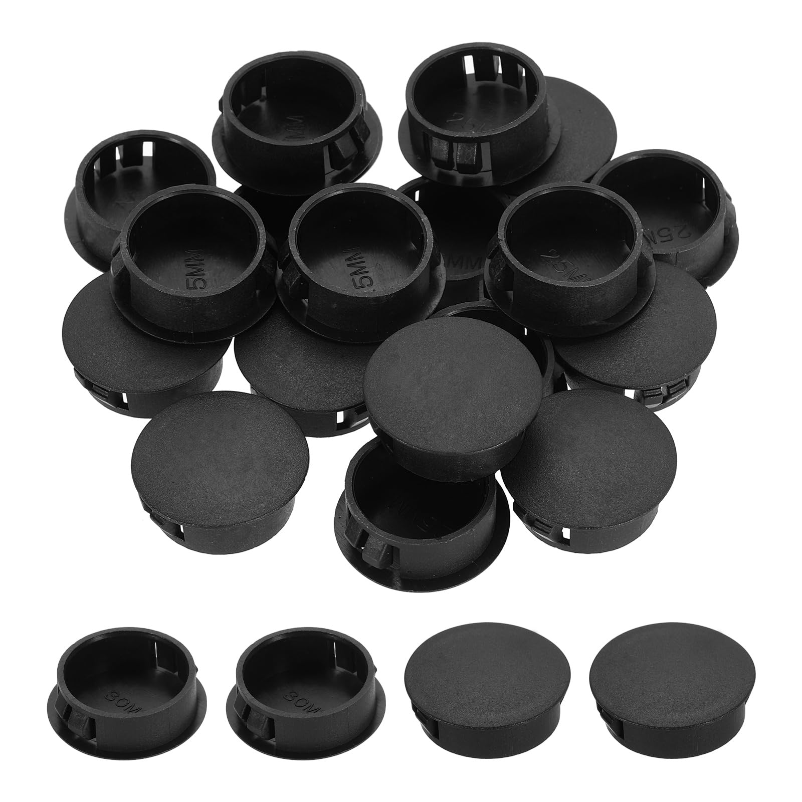 sourcing map Hole Plugs 50pcs 30mm(1-3/16-Inch) Plastic Plugs for Round Holes Flush Type for Furniture Cabinets Machines Hardware Fencing Post Pipe, Black