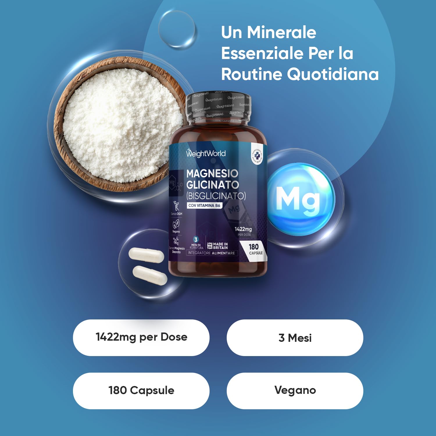 Magnesio Biglicinato e Potassio Citrato Bundle, 180 Capsule + 180 Compresse, 1422mg di Magnesio Glicinato con Vitamina B6, 1460mg di Potassio Integratore con Vitamina C, Vegano, Senza OGM