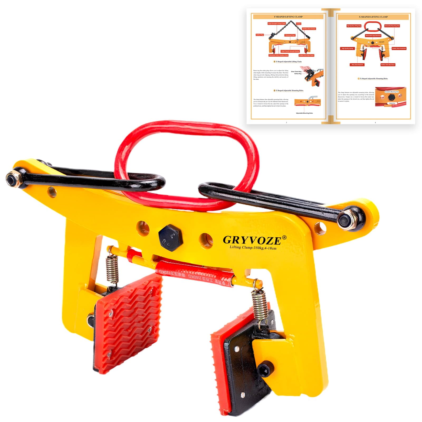 GRYVOZE Granite Slab Lifting Clamp 770 lbs, 1.6"-7.1" Lifting Clamps Heavy Duty, X-Shaped Stone Carrying Clamps, Granite Slab Lifter, Scissor Clamp