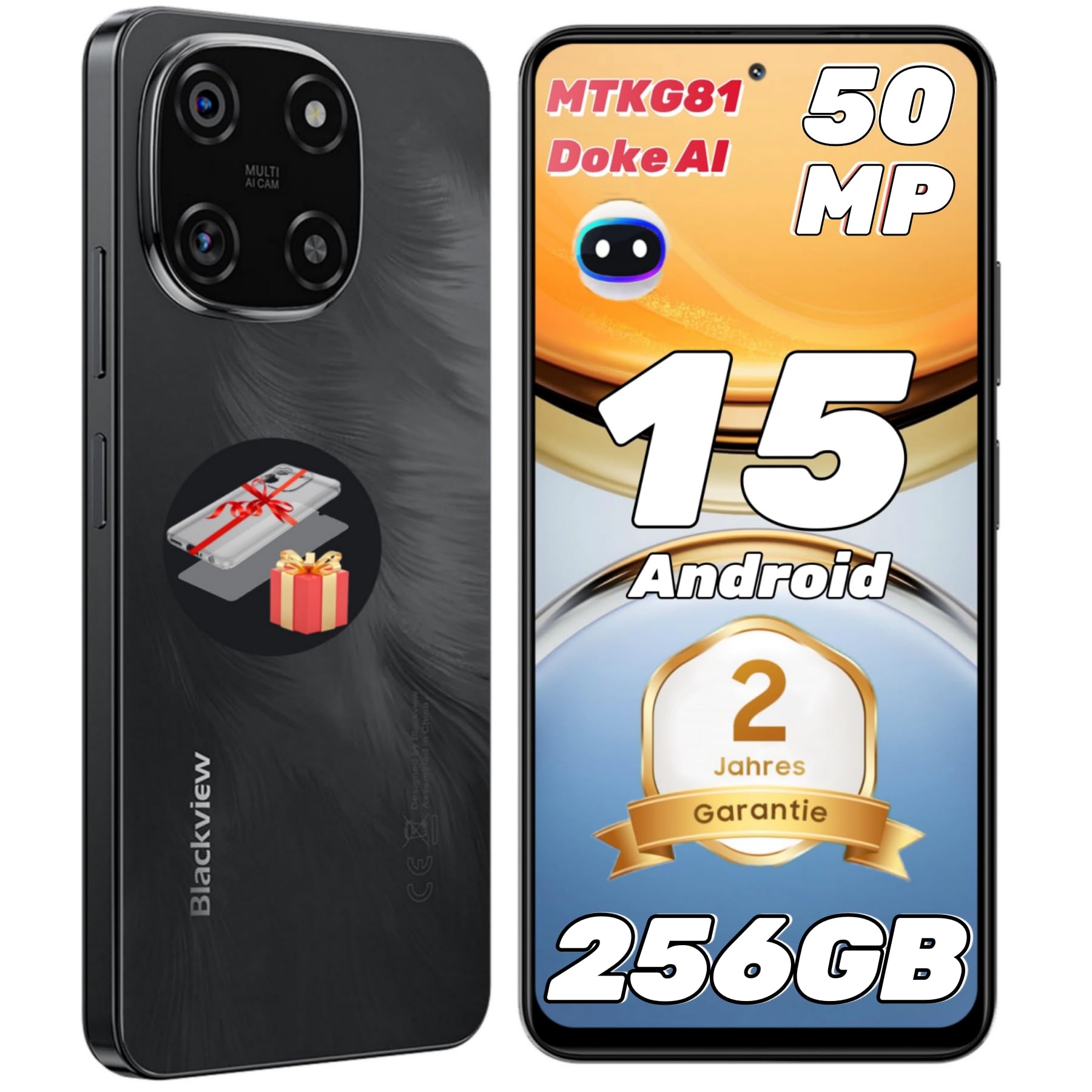 Blackview Color 6 Handy Ohne Vertrag 24GB+256GB Android 15 Smartphone, 50+13MP, MTK G81 Core, 6.67" 90Hz, 5000mAh Simlockfreie Handys, Dual SIM/Fingerabdruck/Face ID/GPS/OTG