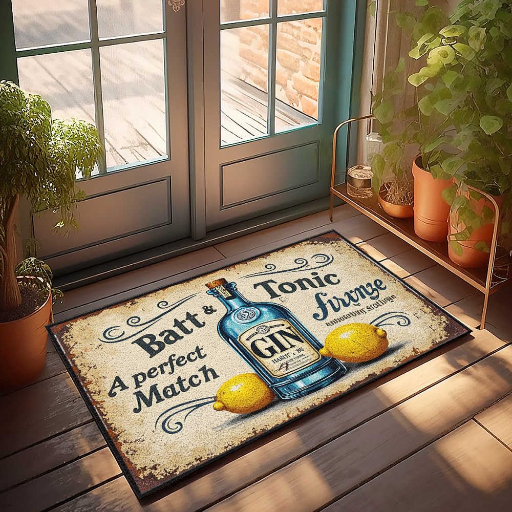 Fall Door Mats Outdoor Vintage Gin & Tonic Advertisement: A Timeless Classic Pairing Doormat Welcome Door Mats For Outside Entry Desk Floor Mat(65X90CM)