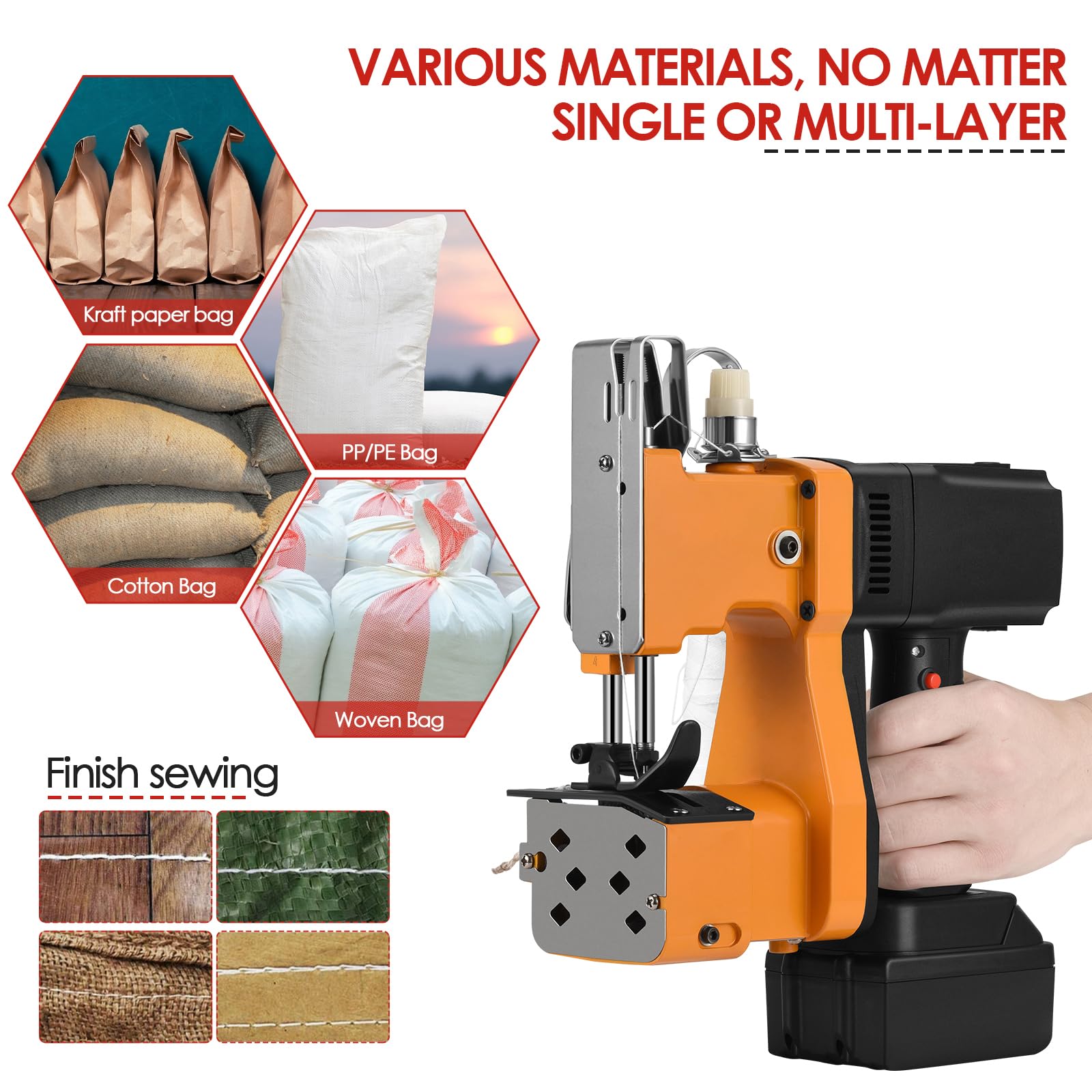 Máquina automática de sellado de bolsas con corte de rosca, puntada ajustable para un embalaje eficiente de varios materiales de bolsas