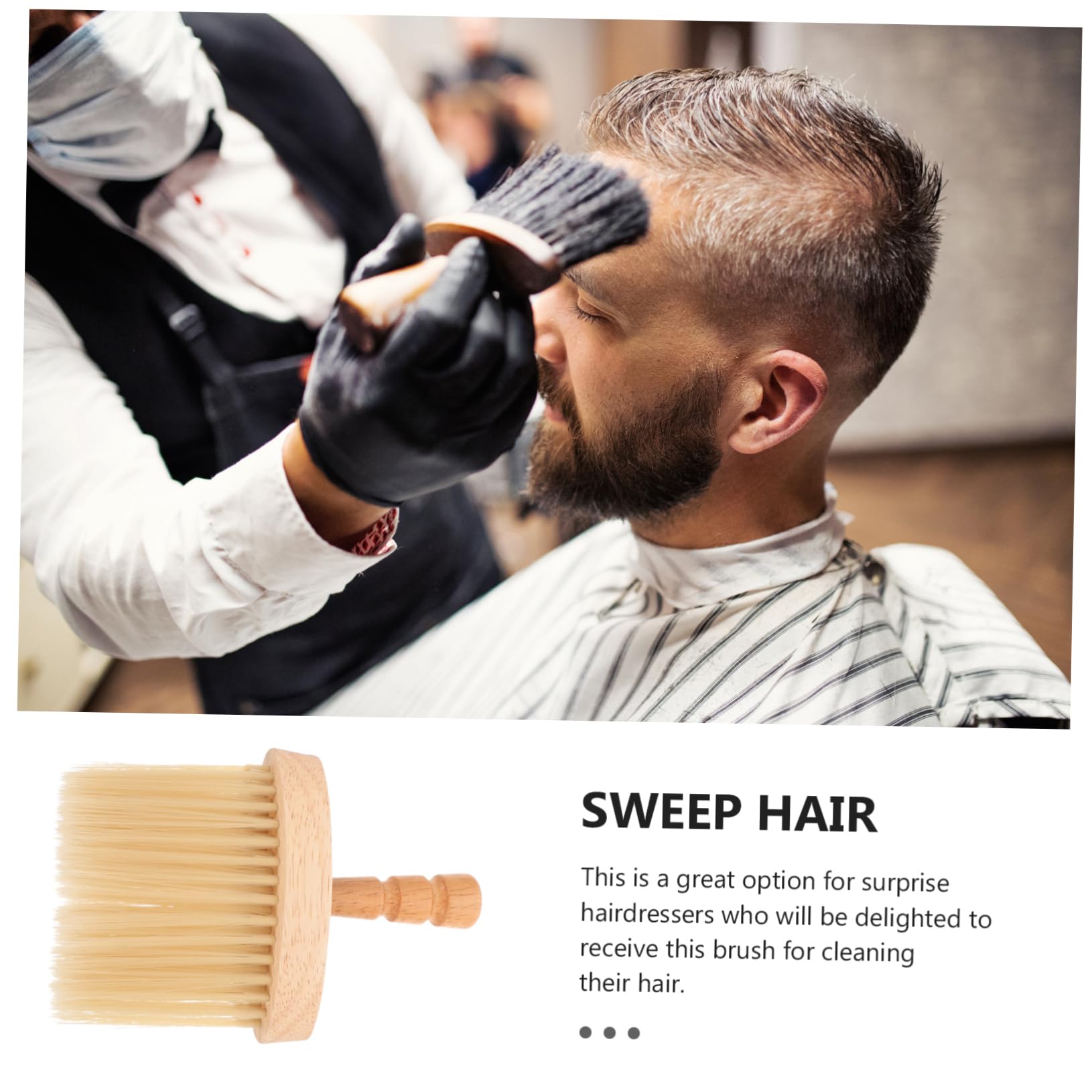 HONMEET Barber Accessory Hair Cutting Brush Soft Bristles Neck Duster Wooden Handle Shaving Brush for Men