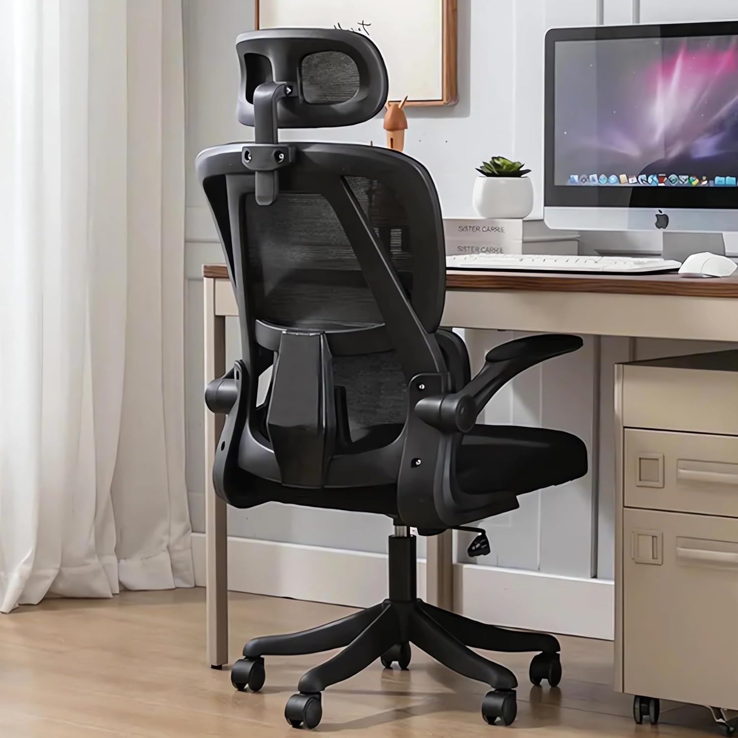 Ergonomic Office Chair - Black | Adjustable High Back Mesh Desk Chair with Lumbar Support,Flip-Up Arms | Home Office,Gaming,Study