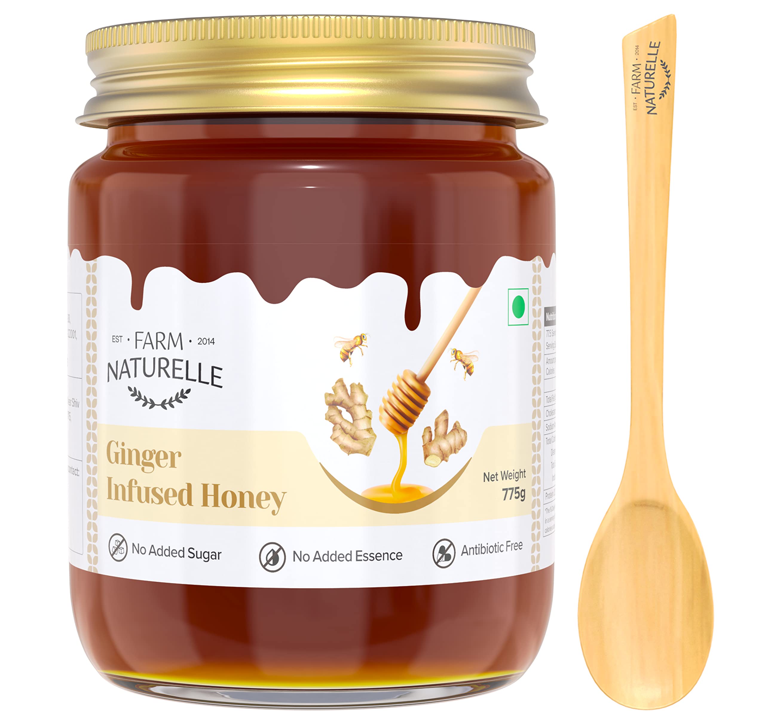 Farm Naturelle-Real Ginger Infused Forest Honey|700gm+75gm Extra and a Wooden Spoon| 100% Pure, Raw Natural - Un-processed - Un-heated Honey |Lab Tested Ginger Honey| (B09RK831WN) Amazon Price History, Amazon Price Tracker