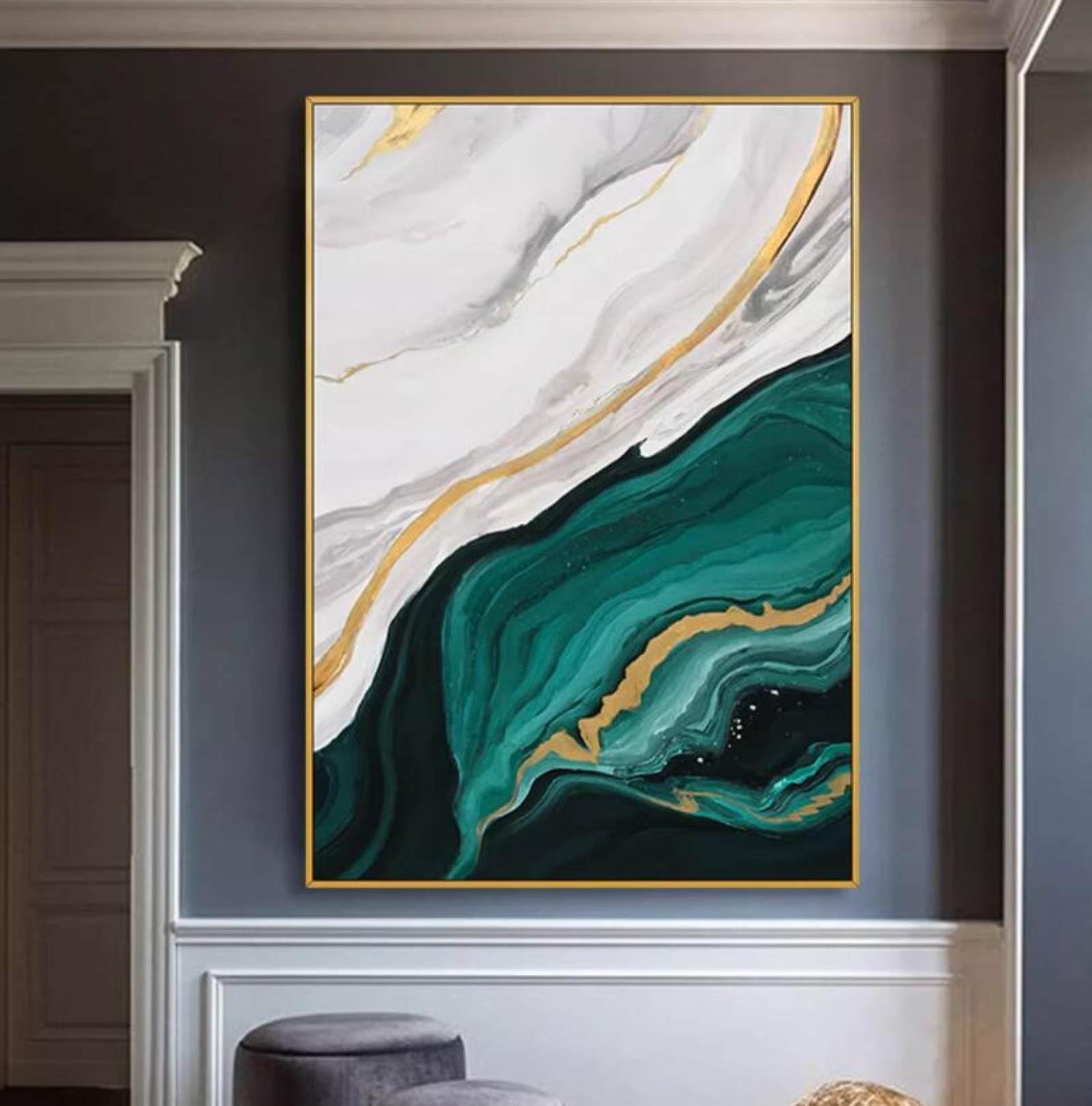 Peinture à l'huile abstraite peinte à la main grand format toile verte