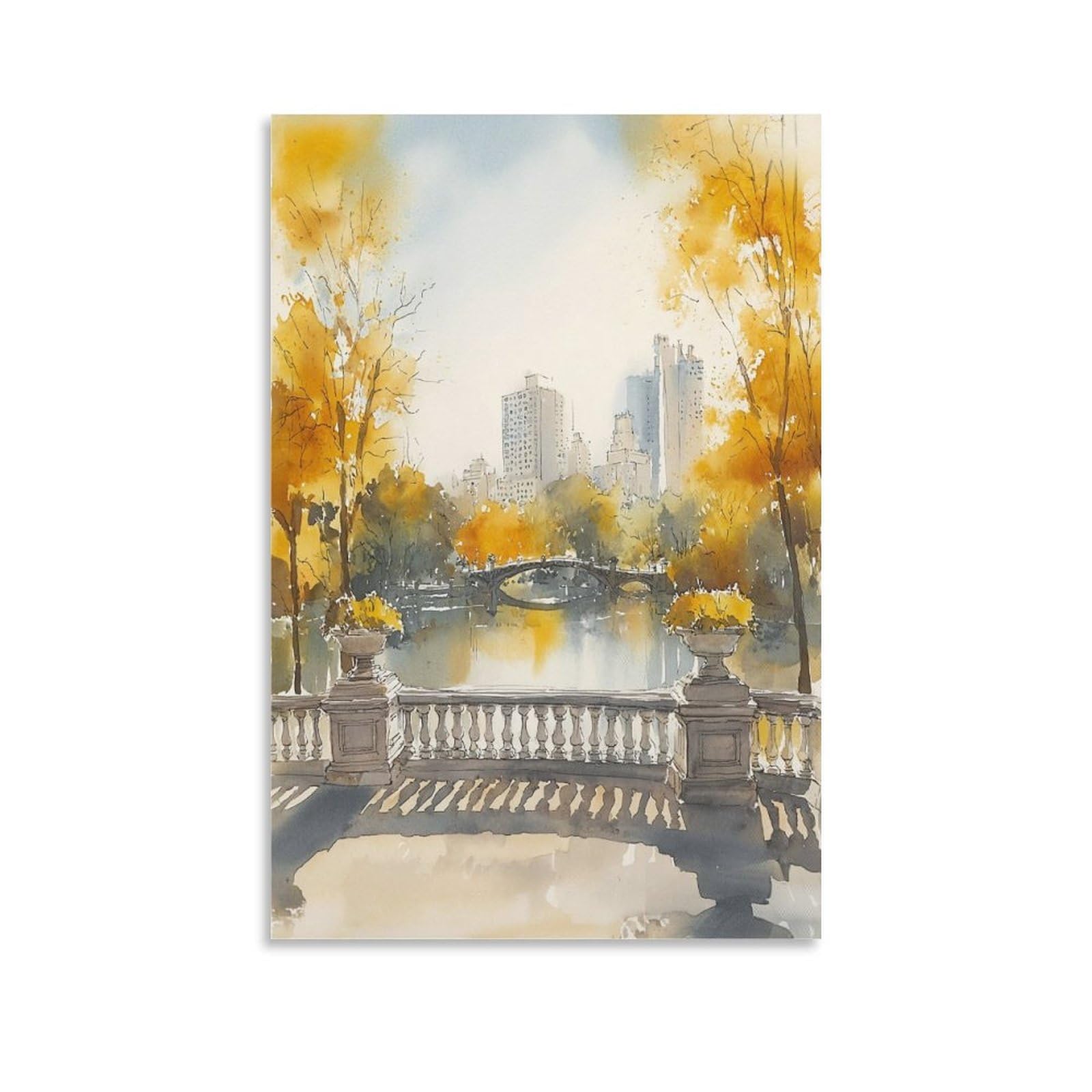 XWYMXZ Lake Eola Park Watercolor Painting Florida Travel Poster 20x30inch(50x75cm) Vintage Watercolor Canvas Art