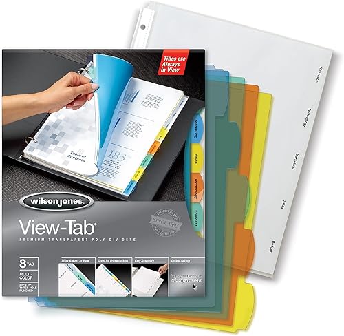 Wilson Jones 55567 Separadores de índice transparentes con pestaña visual, 8 pestañas, rectángulo, letra, surtido (caja de 5 juegos)