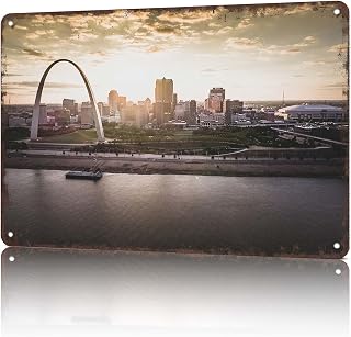 Vintage Metal Tin Signs St. Louis Arch Skyline Road Signs High Way Metal Tin Sign For Garage, Man Cave Or Workshop 8x12 Inches