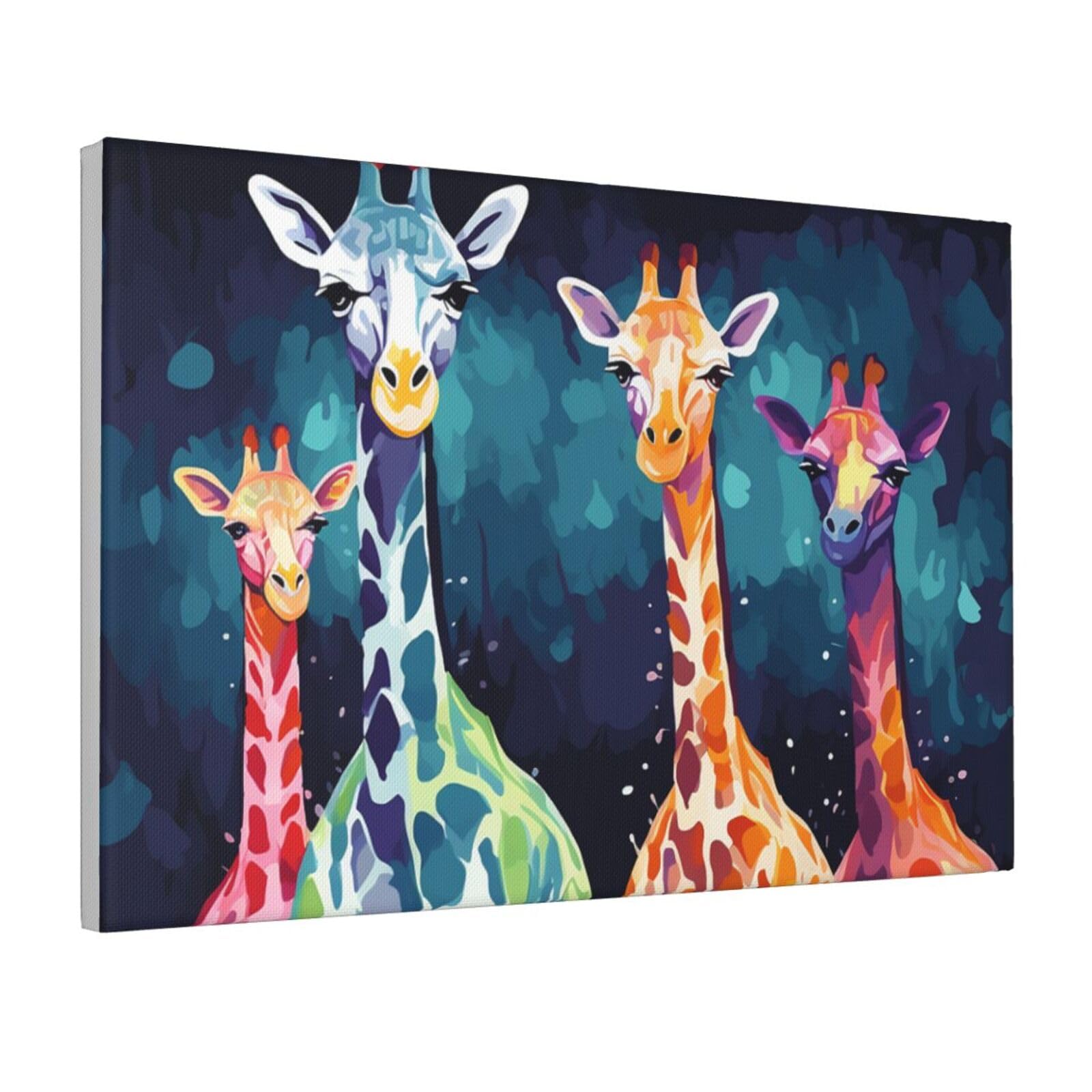 Framed Wall Art for Living Room Art Work, Colorful Giraffe Fans Lovers Picture Prints Modern Office Wall Paintings Poster Aesthetic Wall Decorations for Home Decor Ready To Hang 8"x12"