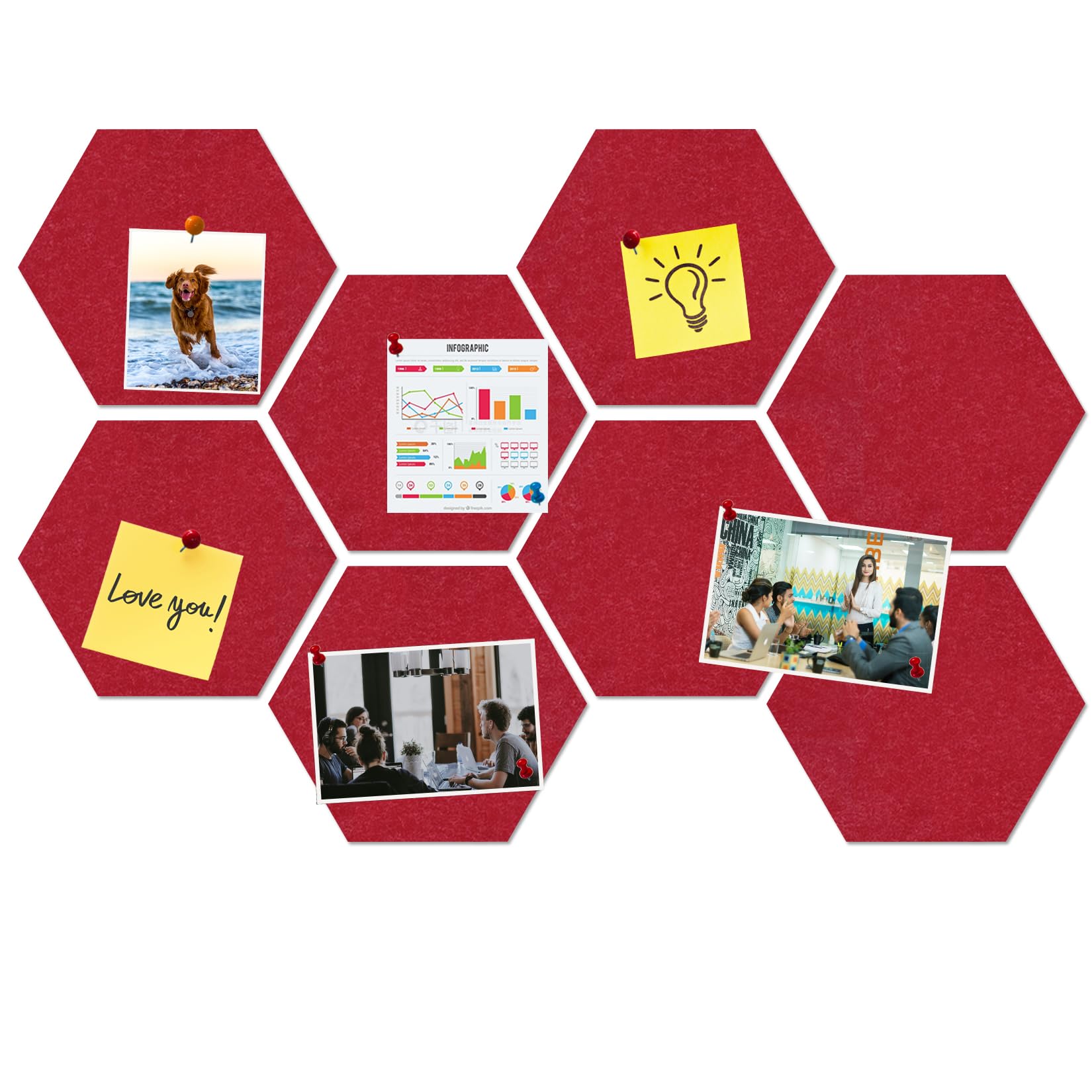 HULAVO Large Hexagon Felt Cork Board Tiles, Self Adhesive DIY Felt Bulletin Board Pin Board with 35 Pushpins for Office School Home Wall Decor