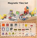 Ensemble de routes à carreaux magnétiques 42 PCS, Jouets de construction de tuiles Magna avec camion de grue, blocs de construction magnétique pour les enfants, cadeaux parfaits pour les garçons