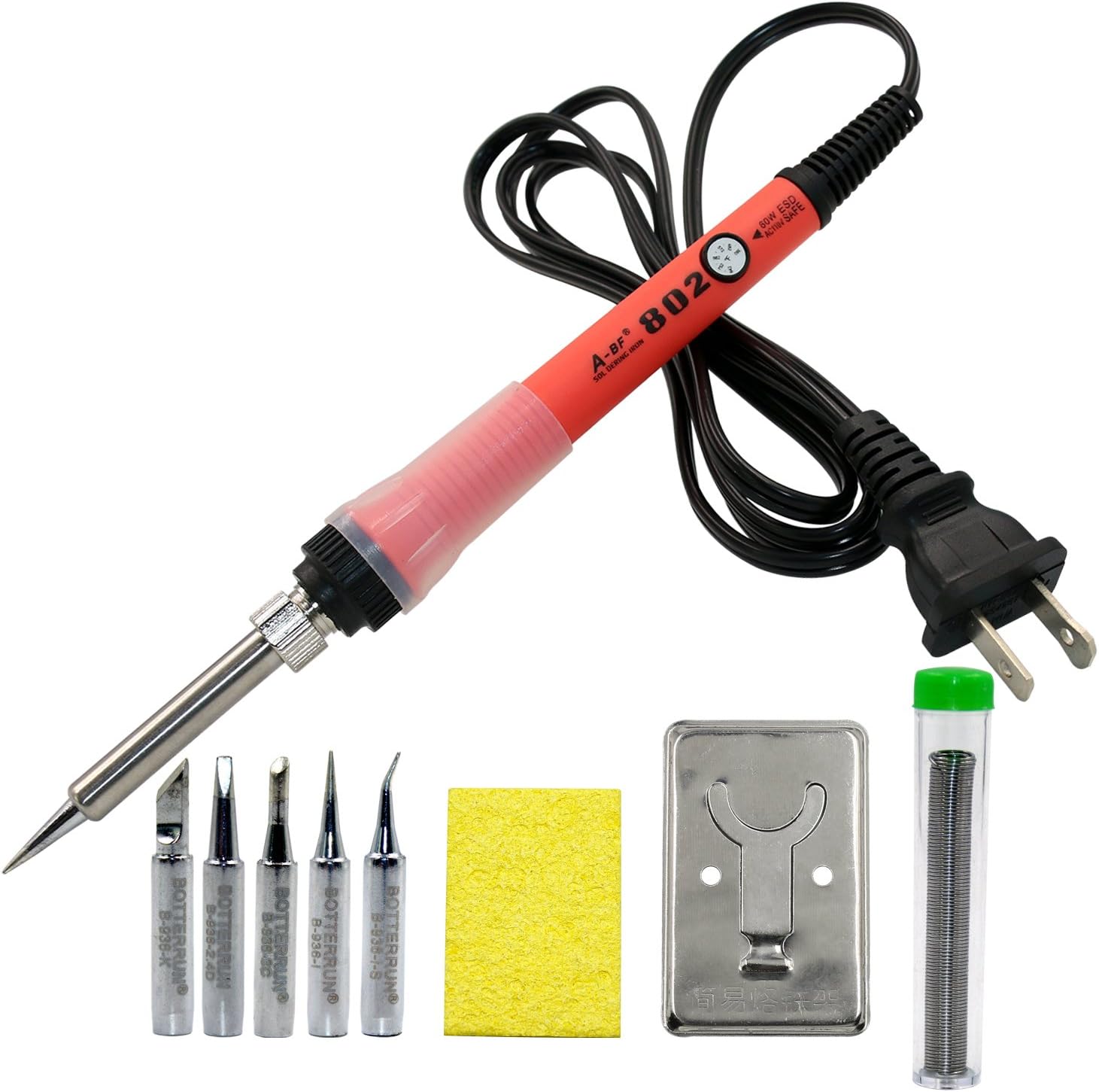 Soldering Iron Kit Welding Solder Gun 60W 110V Tool A-BF - Adjustable Temperature, 5pcs Different Tips, Solder Wire, Stand, Cleaning Sponge for Variously Repaired Usage