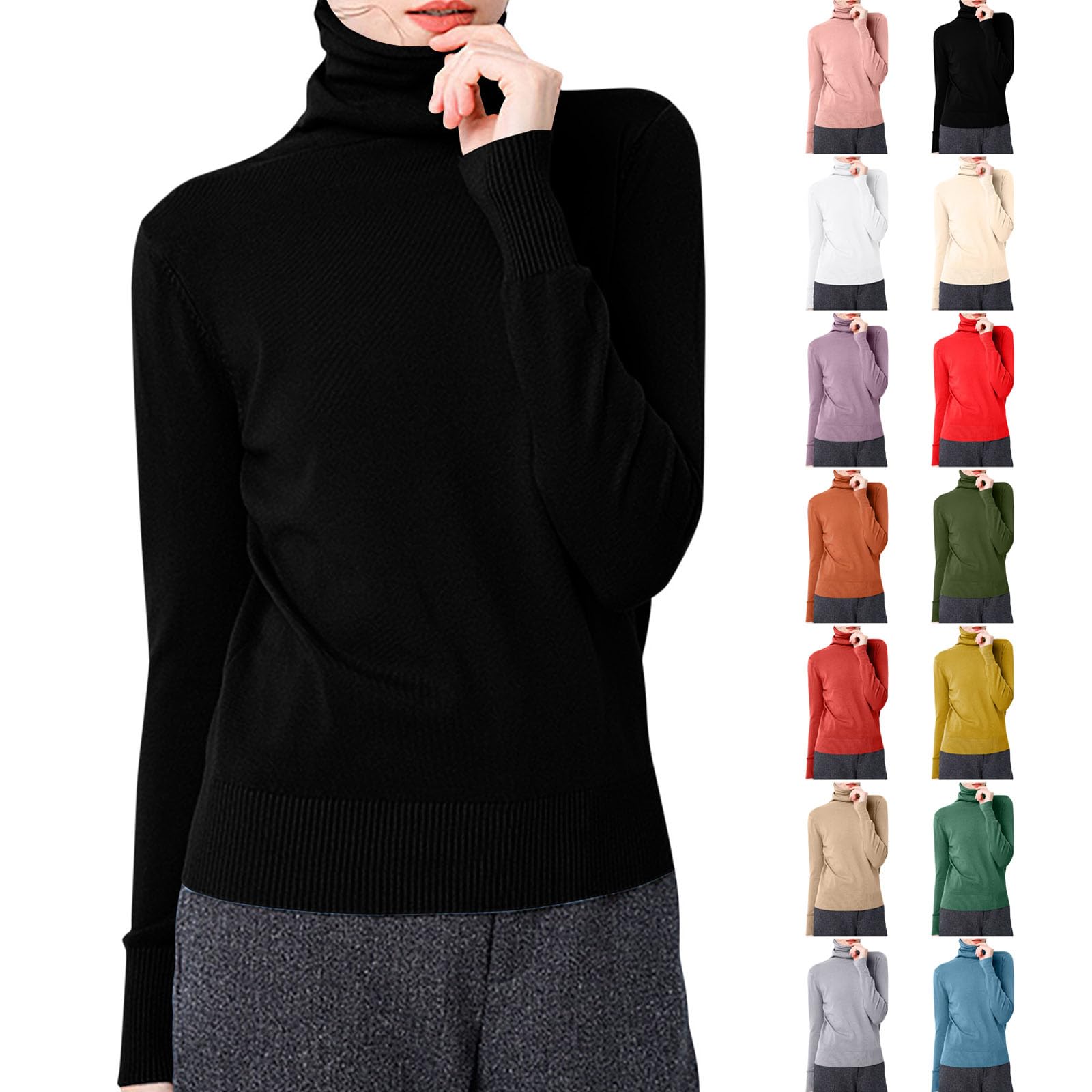 Turtleneck Sweater Women Casual Soft Long Sleeve Sweater Tops Lightweight Basic Sweaters Fall Winter Knit Pullover