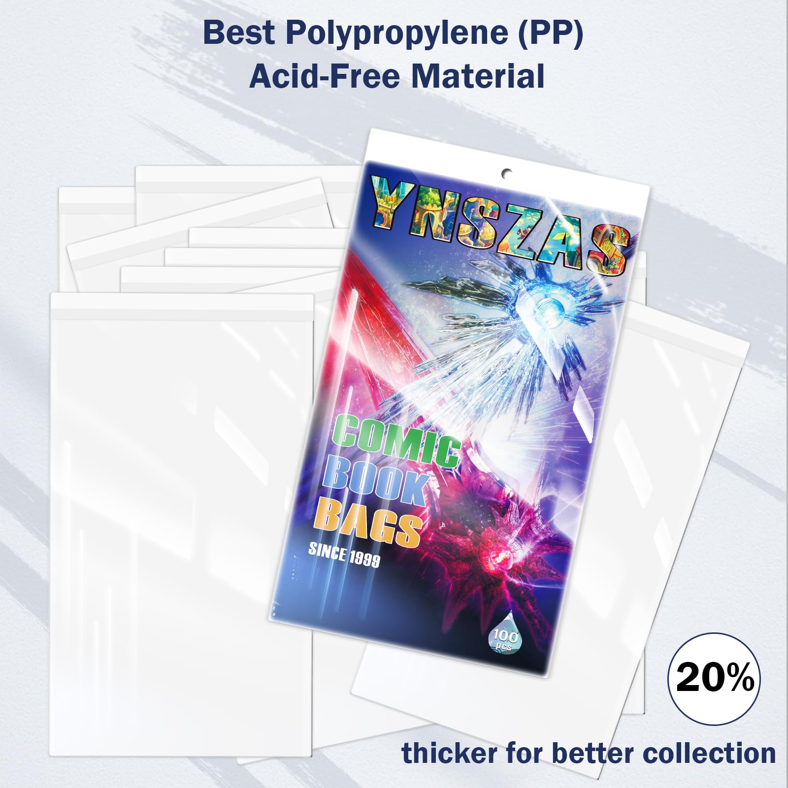 Comic Book Sleeves, Upgrade Polypropylene(PP) Acid-Free Materials,Resealable Crystal Clear Comic Book Storage Boards Bags,20% Thicker Better Comic Collection Display,7.125 x 10.5 Inch,100-Count