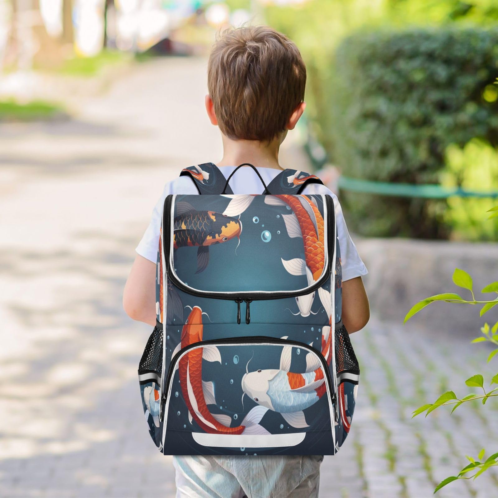 Pesce Koi Nuoto Tranquillo Zaino Scolastico Borsa Ad Alta Capacità per Ragazze e Ragazzi