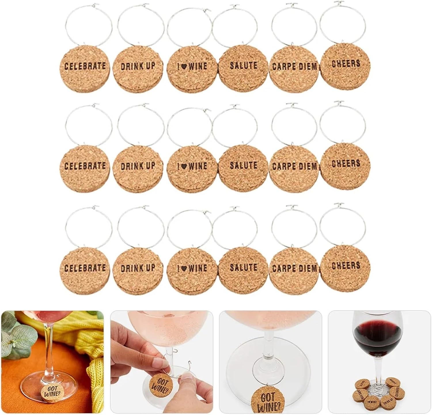 Wine Charms For Stem Glasses 54Pcs Wine Glass Markers Cork Blank DIY Reusable Decorative Drink Identifiers for Weddings Parties