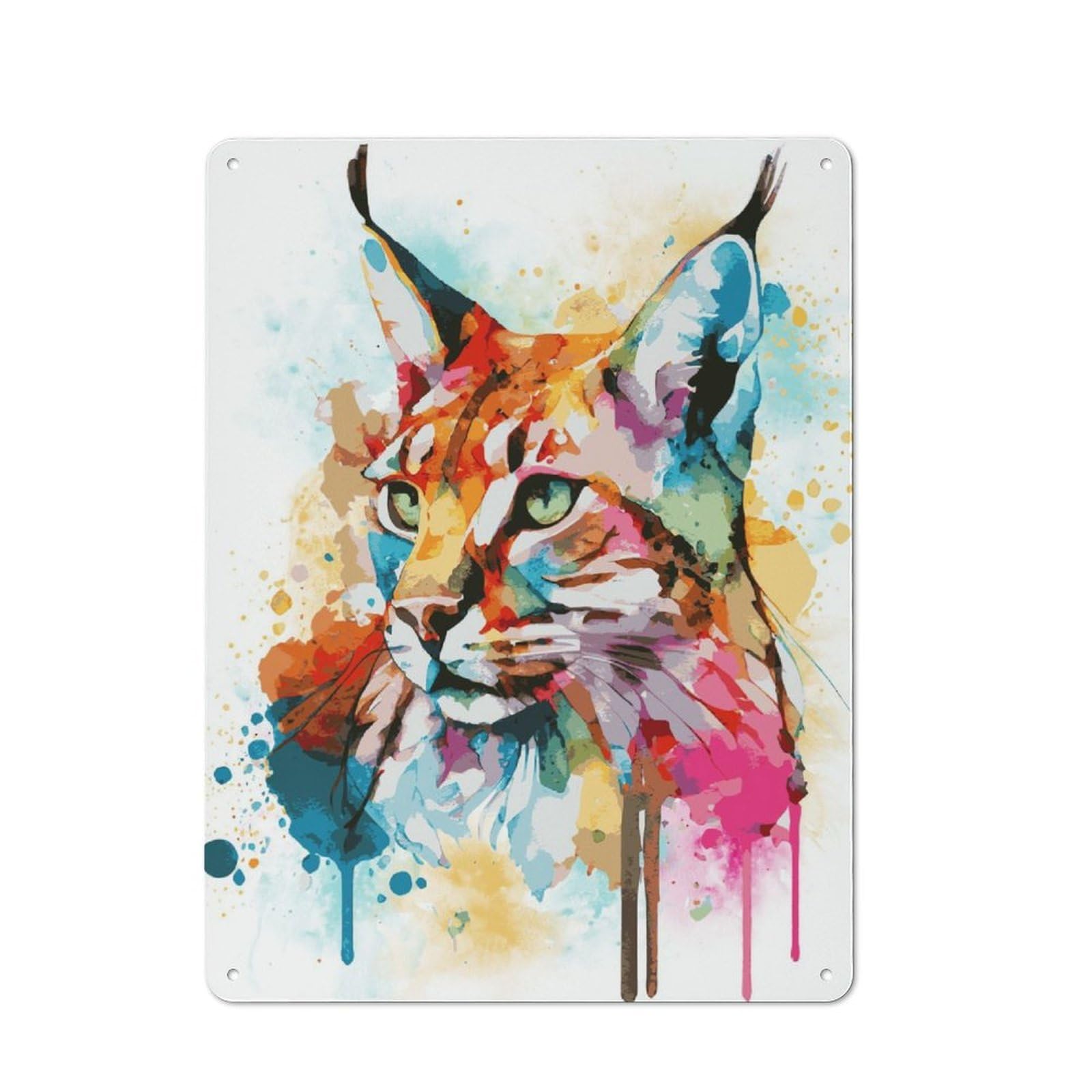 Metal Wall Sign 40x30cm Featuring Watercolor Bobcat Painting for Garage Or Workshop, Suited to Workshop Owners