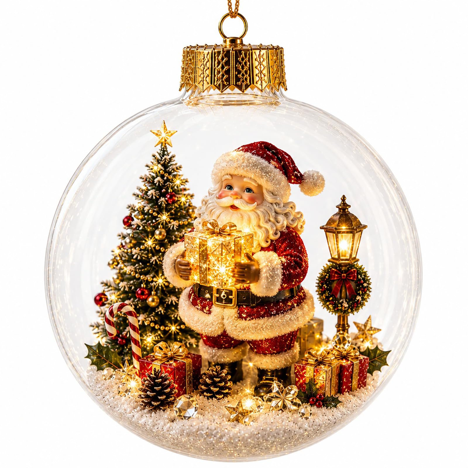 Glowing Christmas Diorama Ornament, Xmas Scene LED Light Up Decor (Santa Claus)