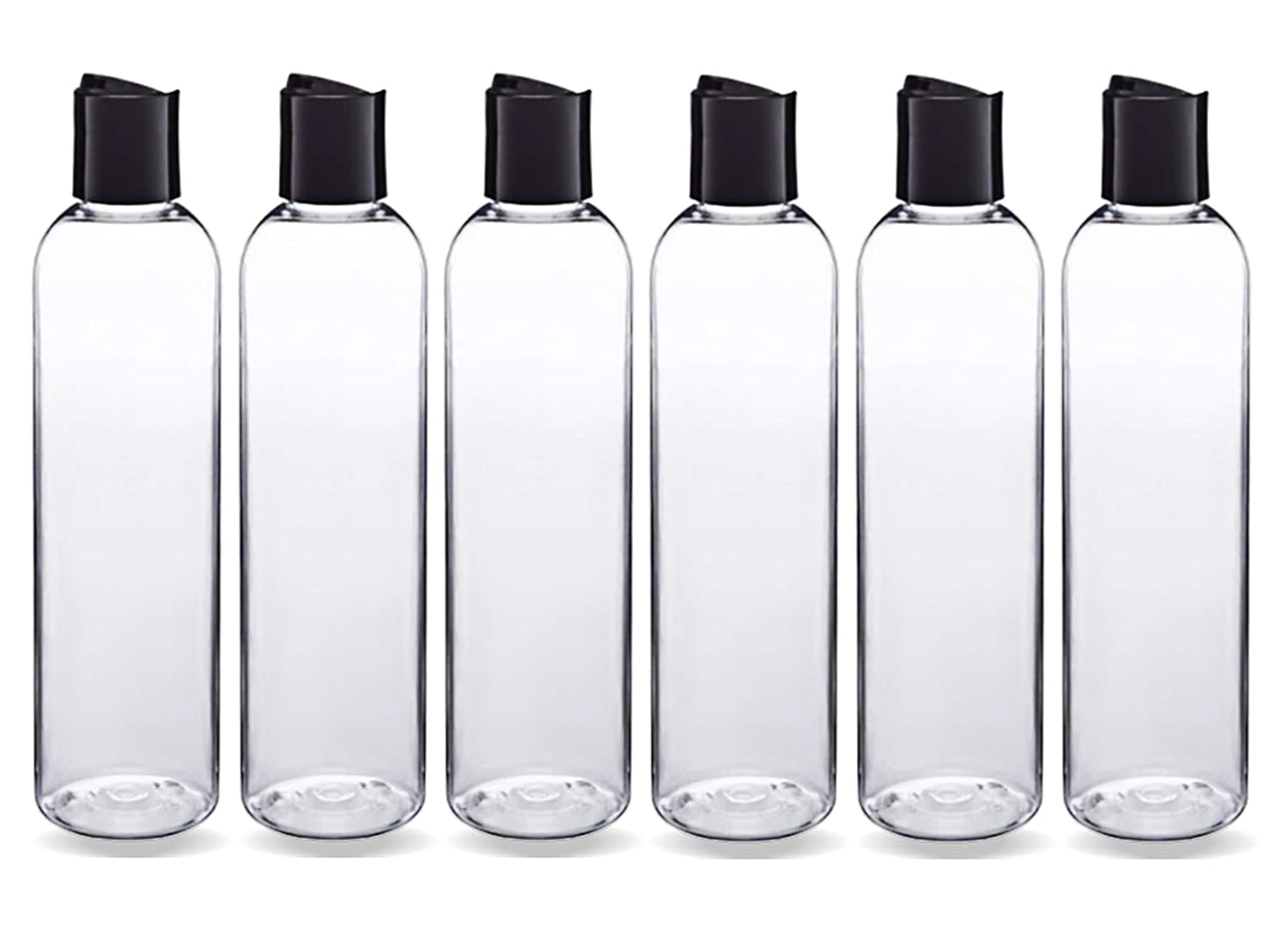 ljdeals 8 oz Clear Plastic Empty Bottles with Black Disc Top Caps, Refillable Containers for Shampoo, Lotions, Cream and more Pack of 6, BPA Free, Made in USA : Beauty & Personal Care