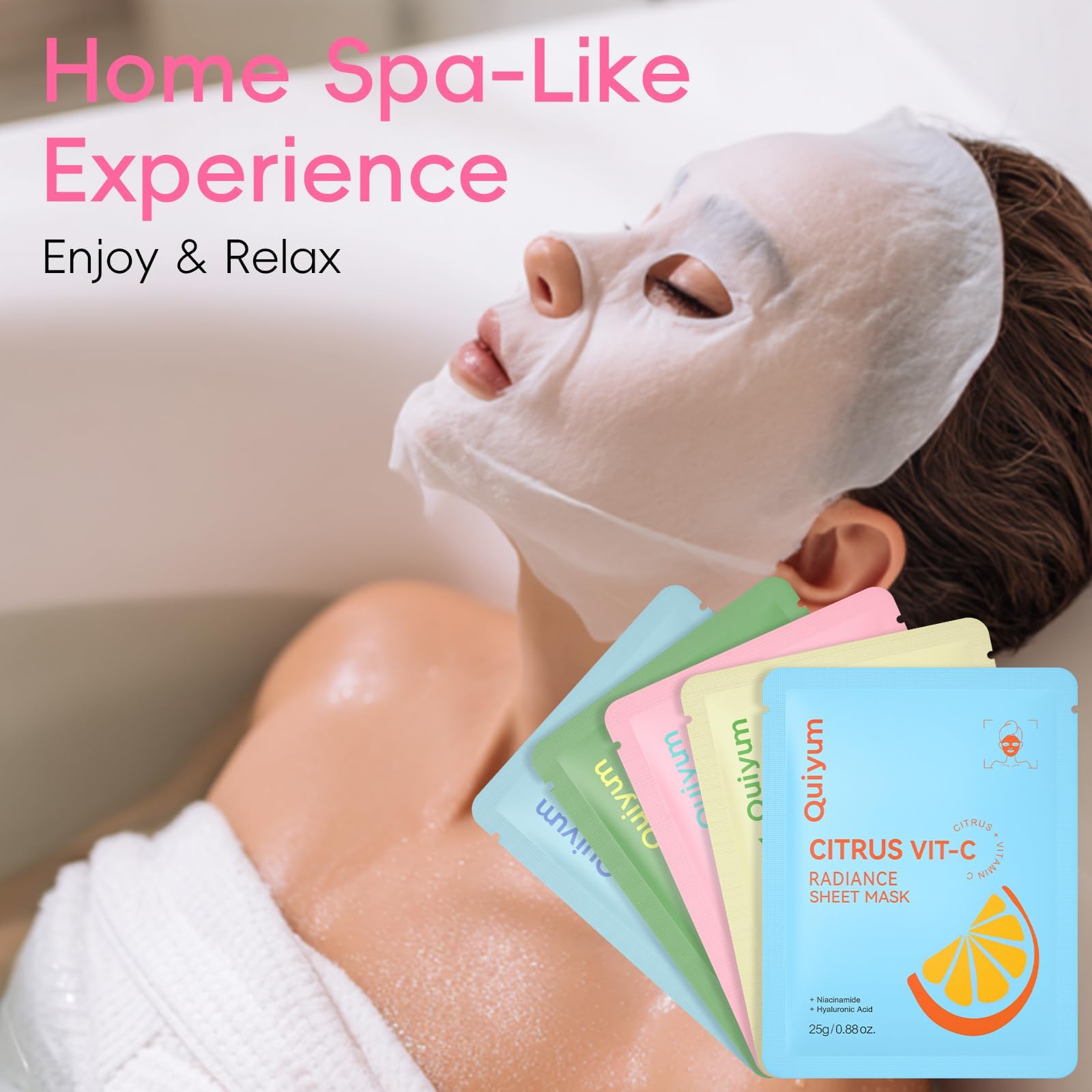 QUIYUM Coffret 15 masques visage aux fruits pour femmes et adolescents | pastèque, agrumes vitamine C, myrtille, avocat et yuzu, hydratants