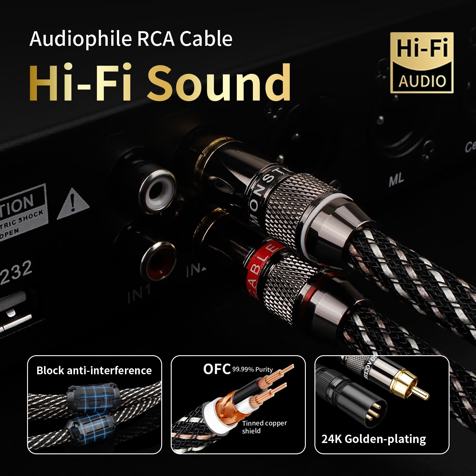 Audiophile - Cavo audio HiFi da RCA maschio a XLR maschio, confezione da 2, nucleo OFC 4N, spina placcata oro, treccia in nylon, cavo subwoofer, compatibile con lettori CD, amplificatori e